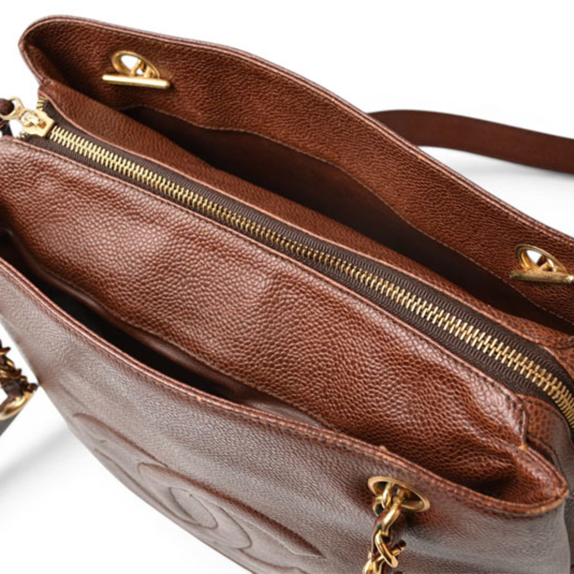 Chanel Brown Gold Leather Shoulder Bag Tote Bag (Pre-Owned)
