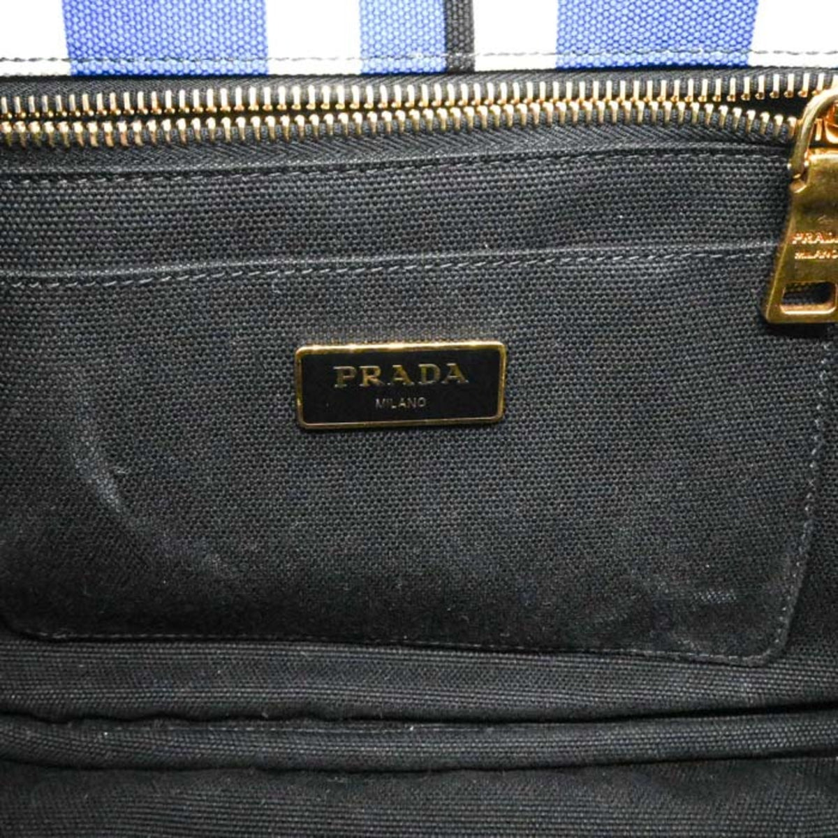 Prada Black Blue White Canvas Handbag (Pre-Owned)