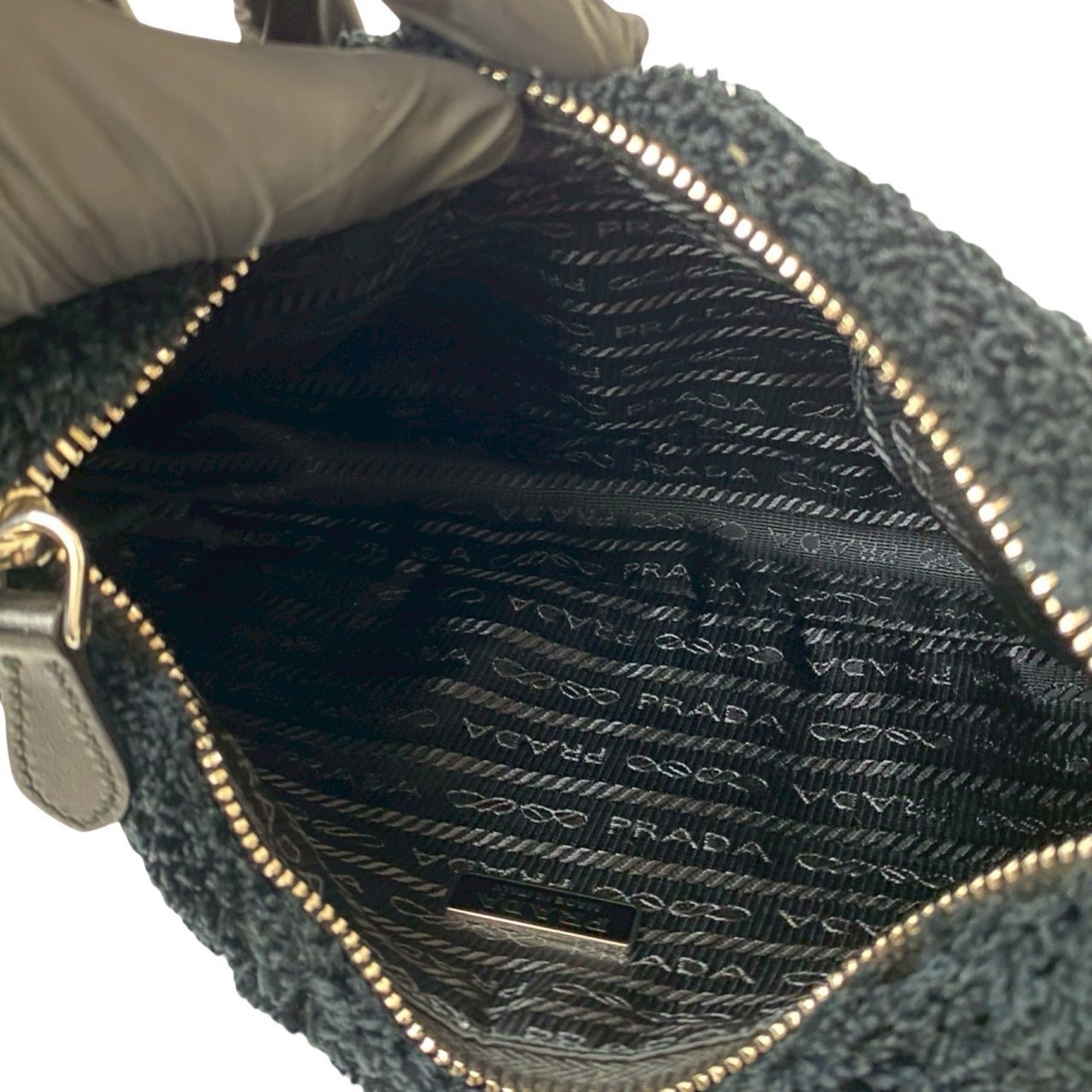 Prada Black Pile Fabric Handbag Shoulder Bag (Pre-Owned)
