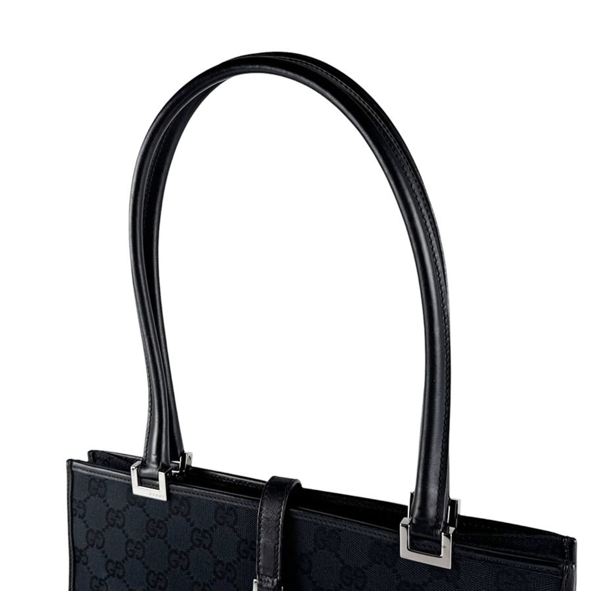 Gucci Black Gg Canvas Leather Handbag (Pre-Owned)