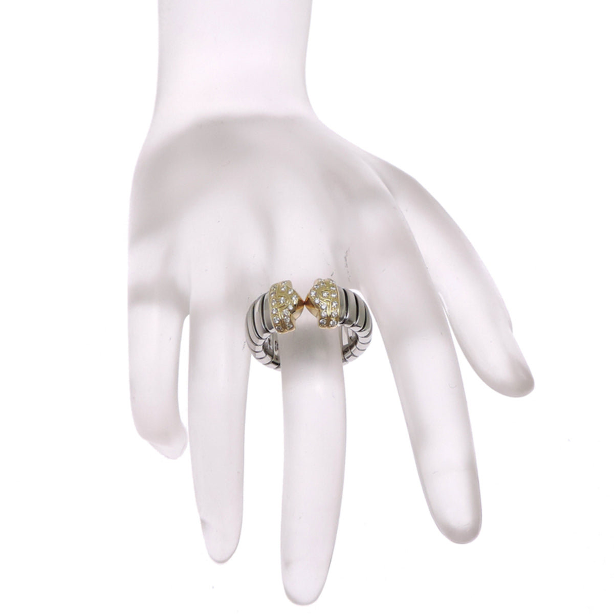 Bvlgari Stainless Steel Yellow Gold Band Ring (Pre-Owned)