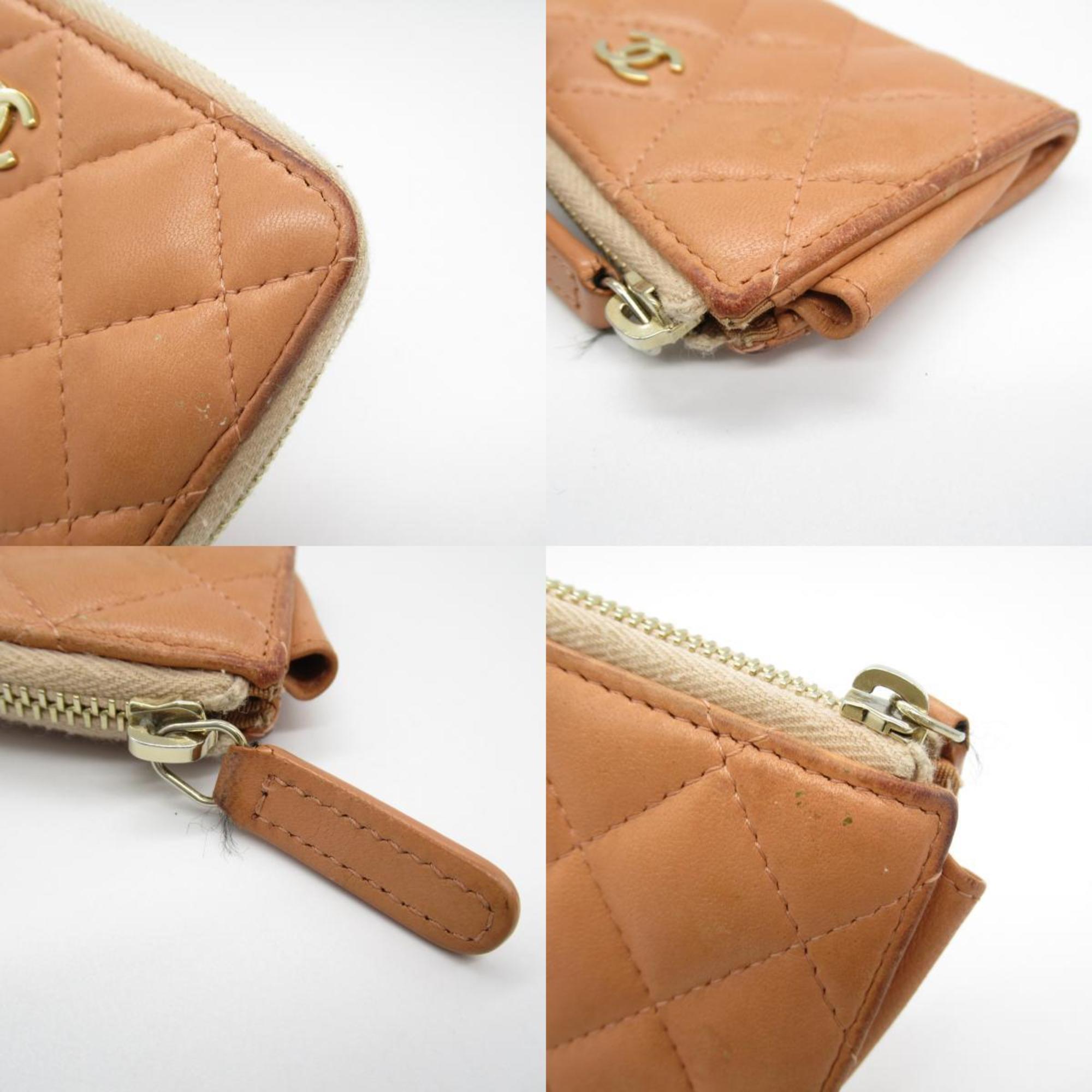Chanel Pink Pink Beige Leather Coin Purse/Coin Case (Pre-Owned)