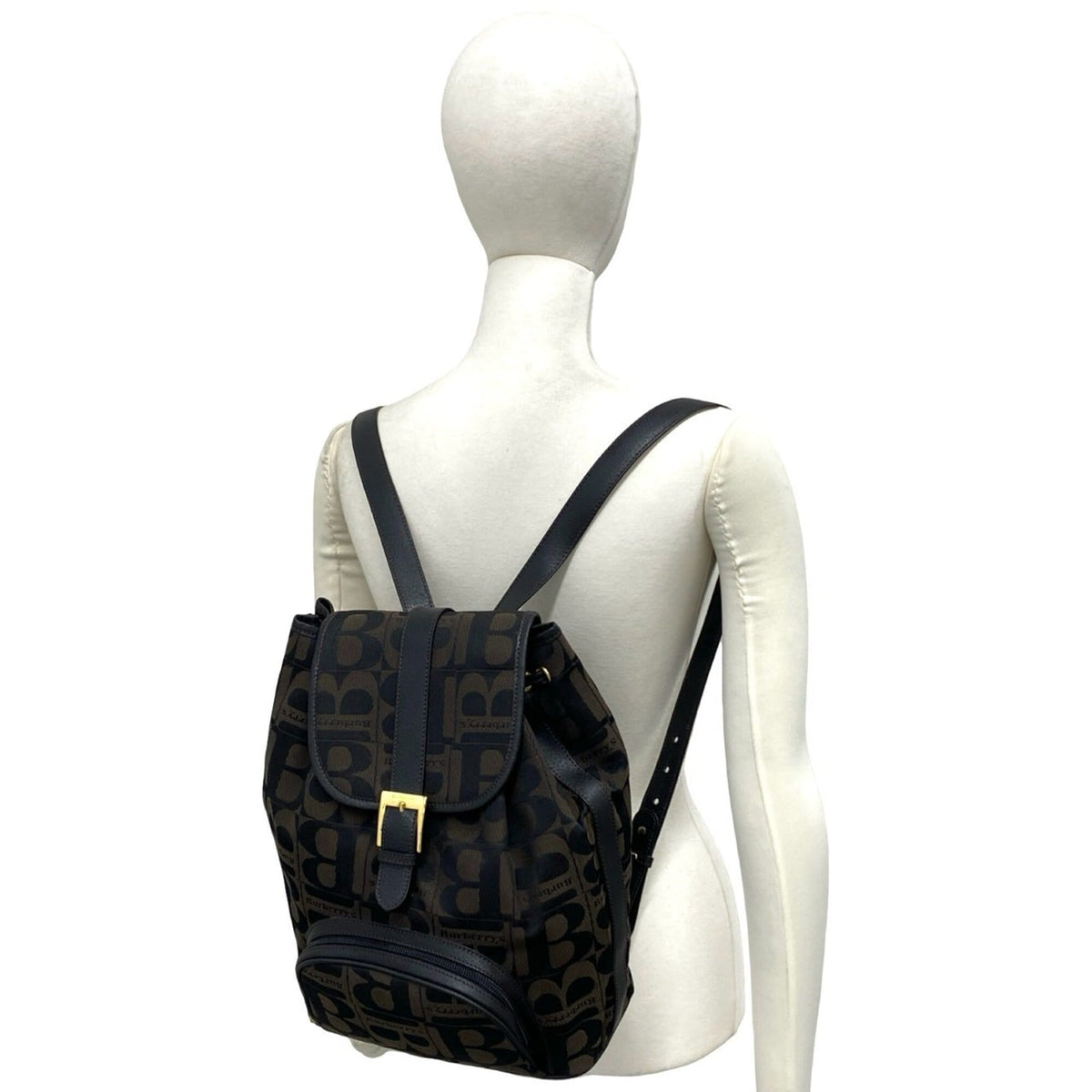 Burberry Black Brown Canvas Leather Backpack (Pre-Owned)