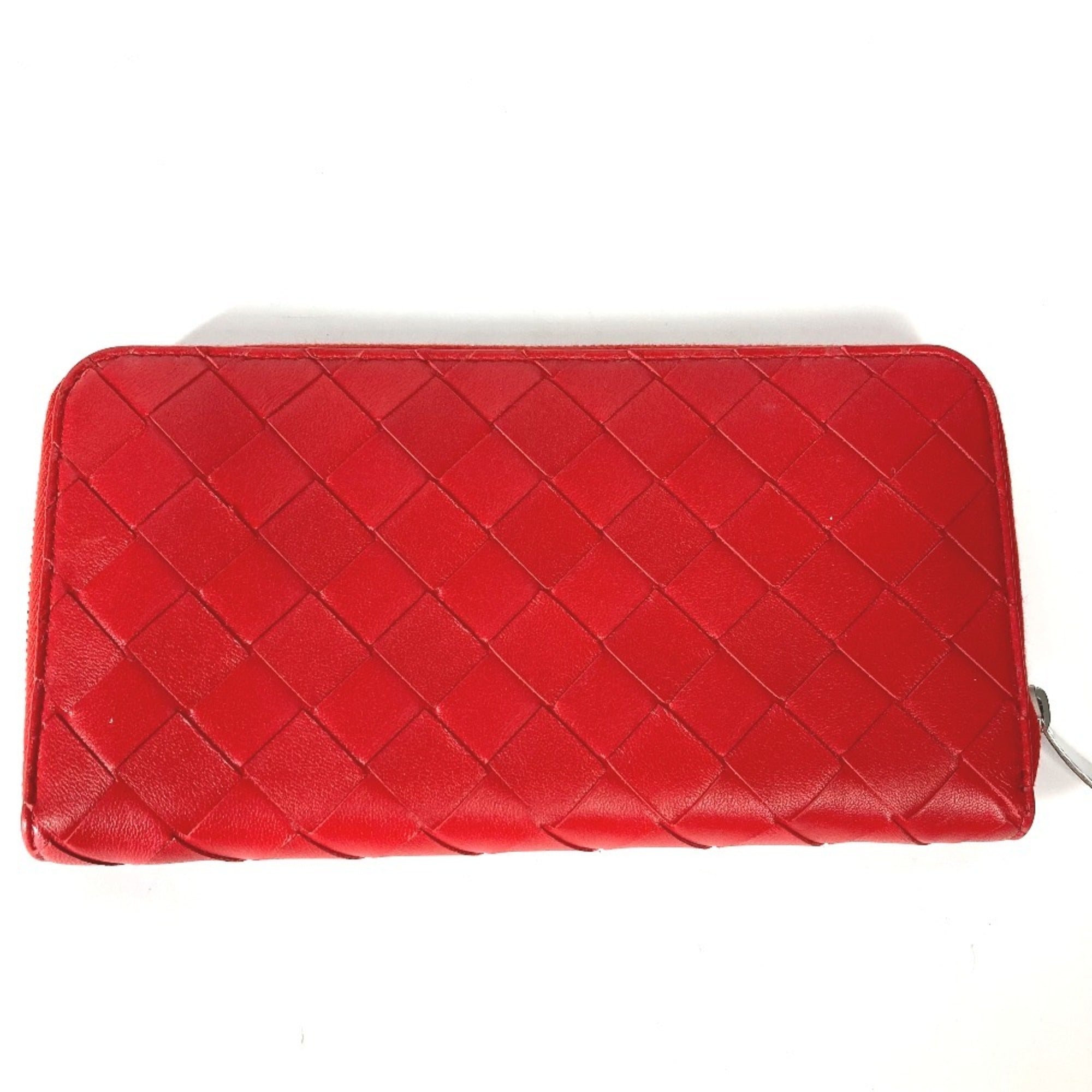 Bottega Veneta Red Color Intrecciato Long Wallet (Bi-Fold) (Pre-Owned)