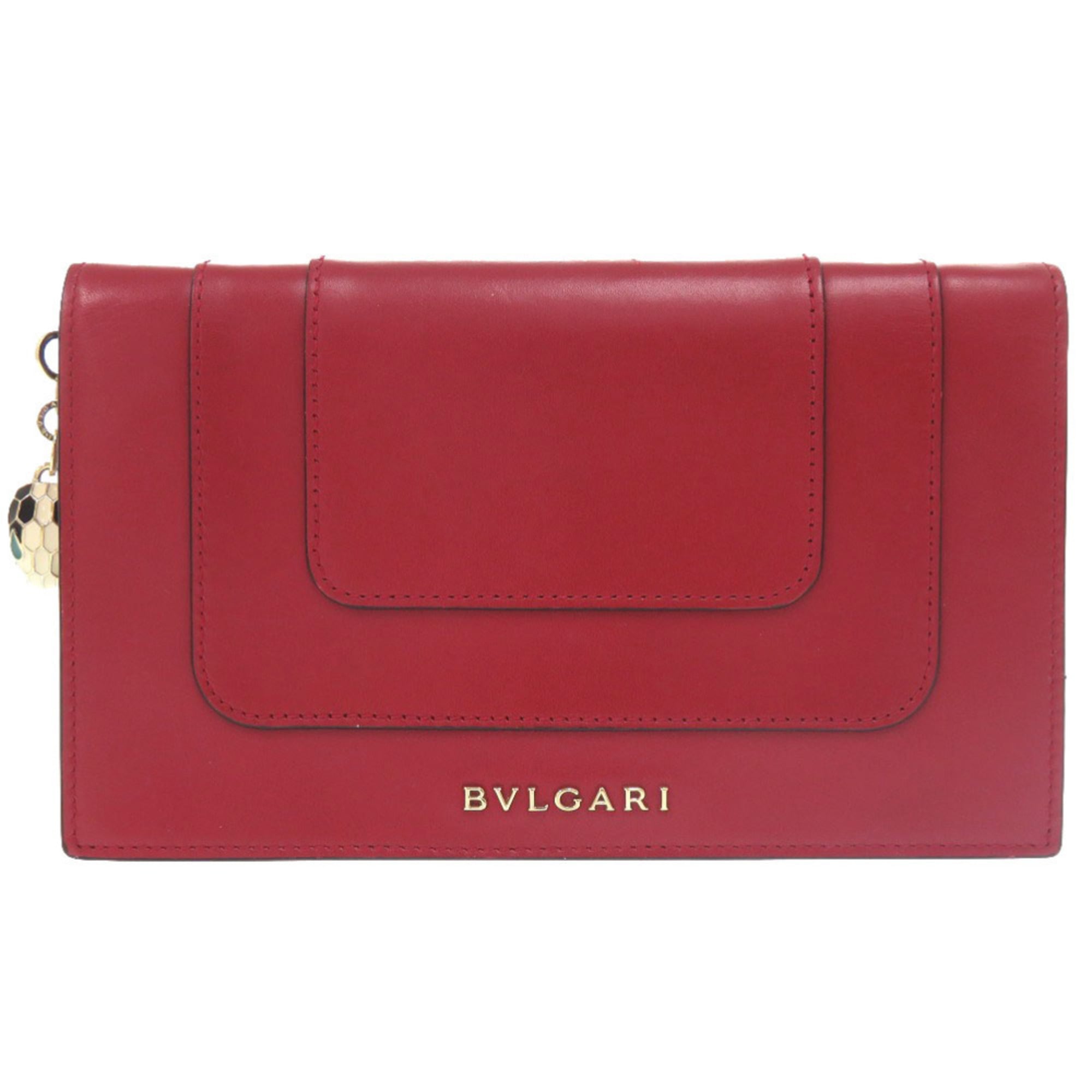 Bvlgari Pink Red Color Leather Wallet (Bi-Fold) (Pre-Owned)