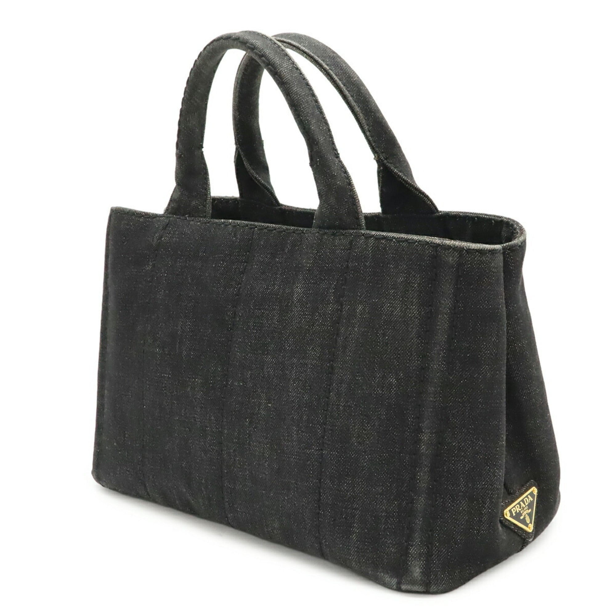 Prada Canapa Black Nero Denim Handbag Tote Bag (Pre-Owned)