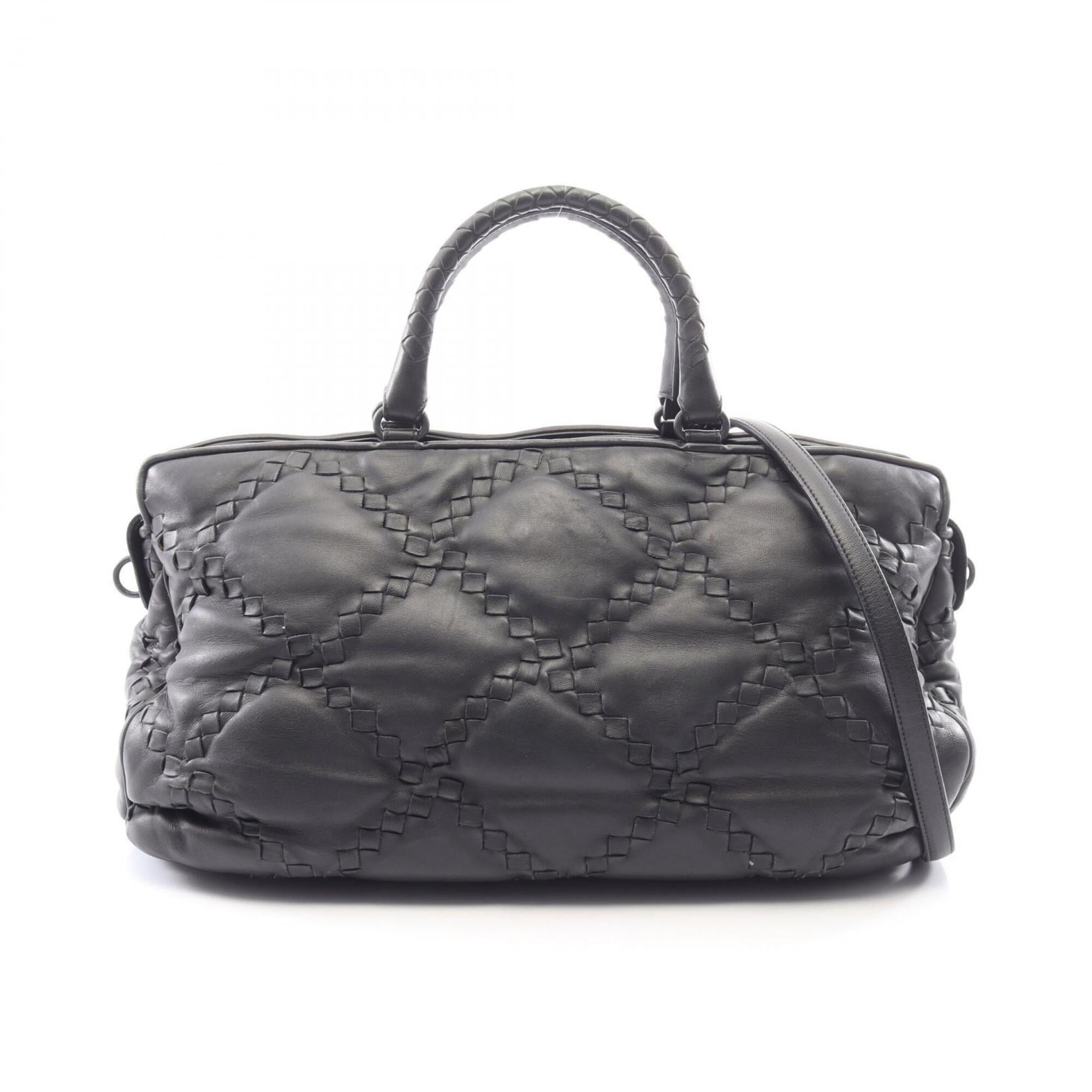 Bottega Veneta Black Intrecciato Boston Bag Handbag (Pre-Owned)