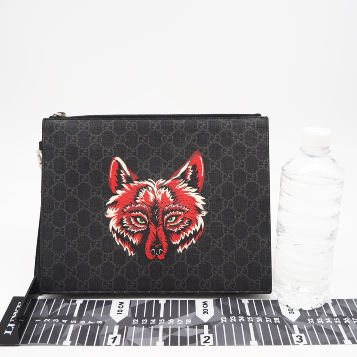 Gucci Black Gray Red Color Coated Canvas Leather Clutch Bag (Pre-Owned)