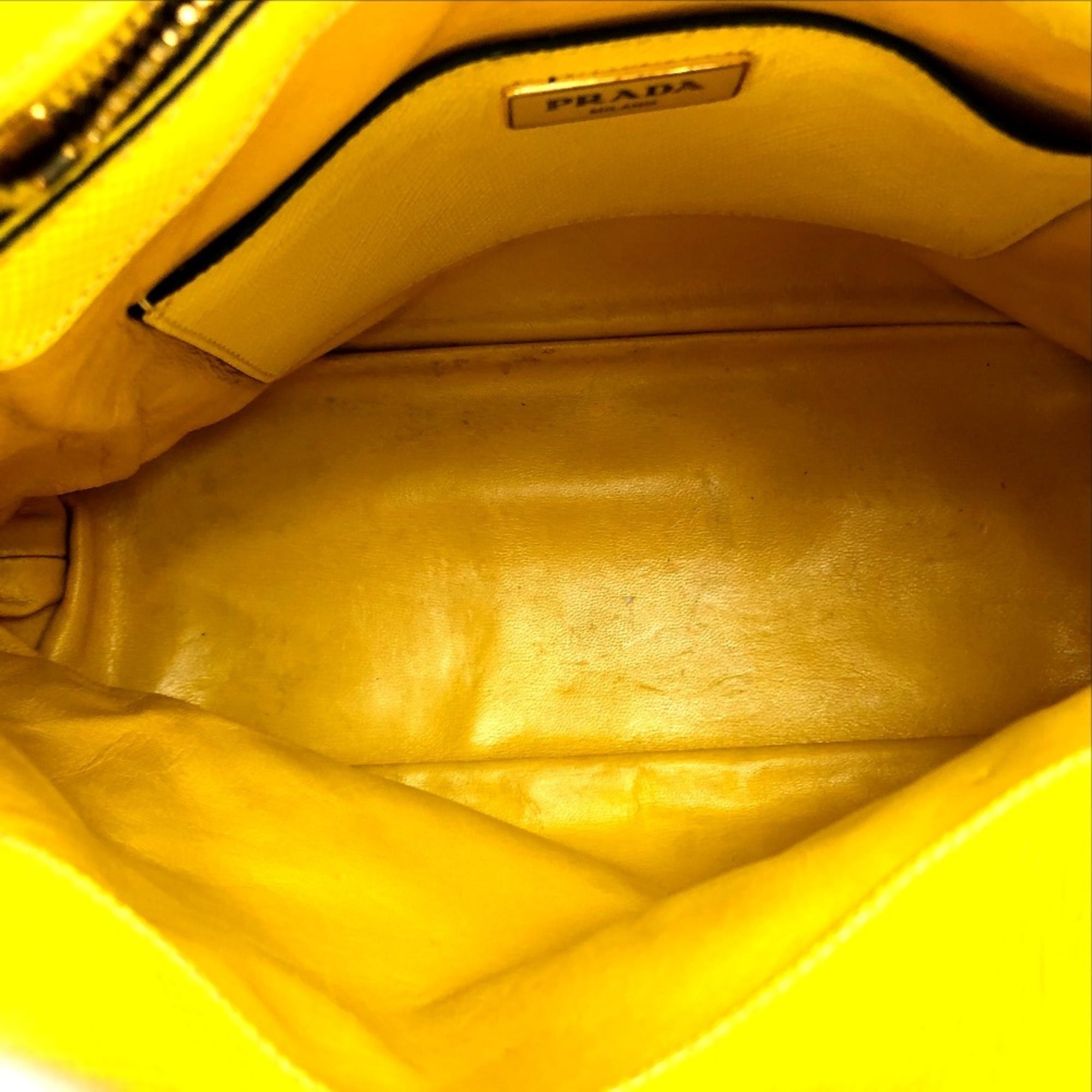 Prada Yellow Leather Handbag Shoulder Bag (Pre-Owned)