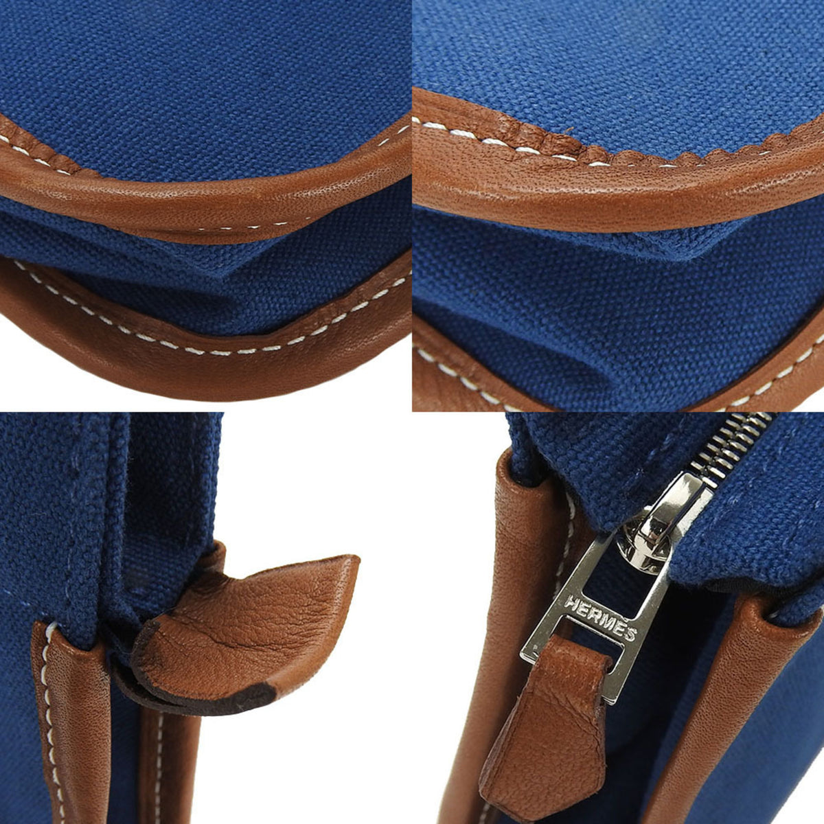 Hermes Brown Navy Canvas Leather Clutch Bag (Pre-Owned)