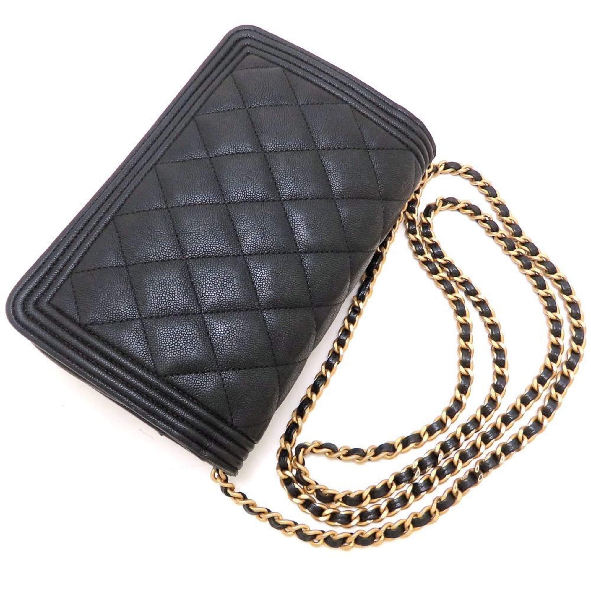 Chanel Boy Chanel Black Grained Calfskin Shoulder Bag (Pre-Owned)