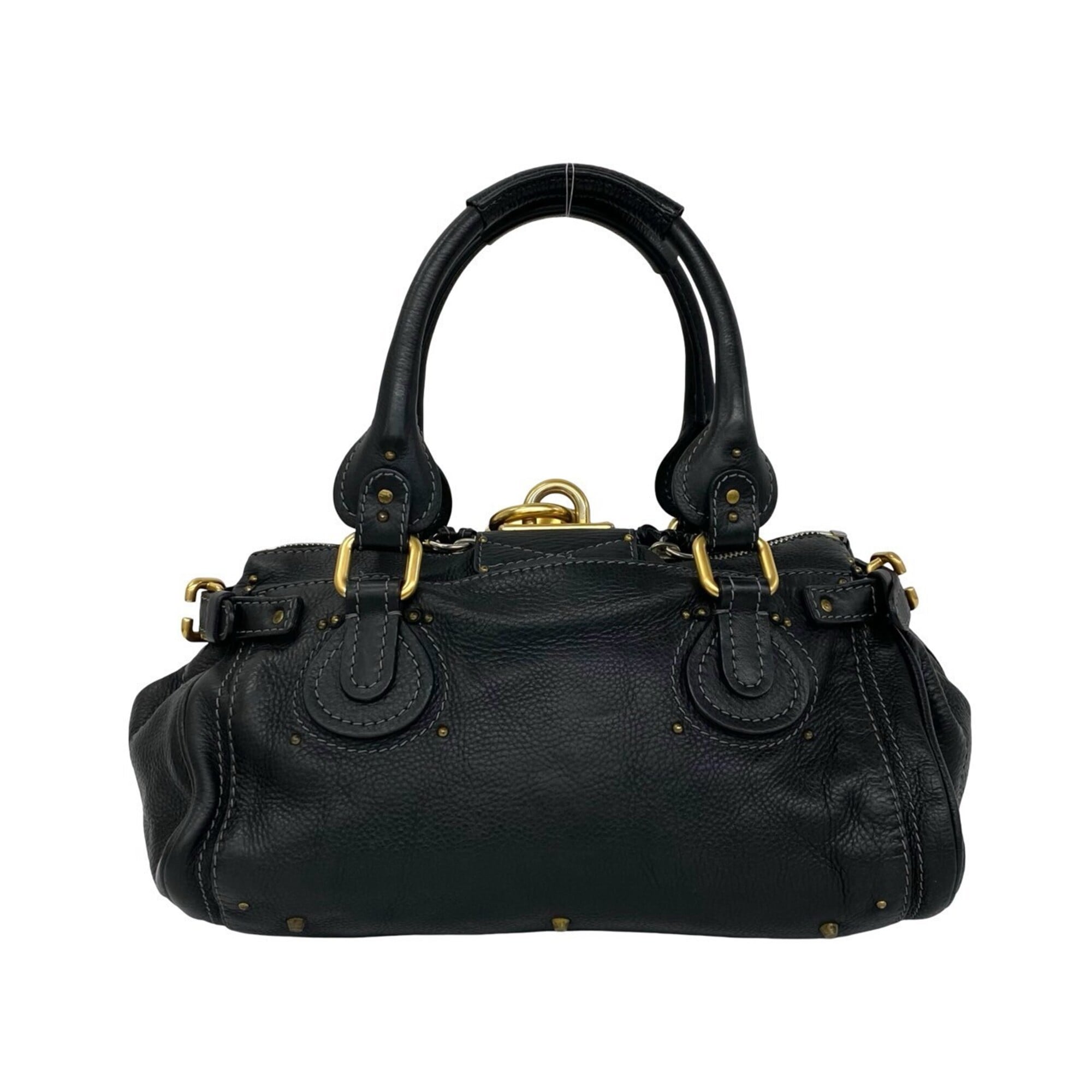 Chloé Black Leather Boston Bag Handbag (Pre-Owned)