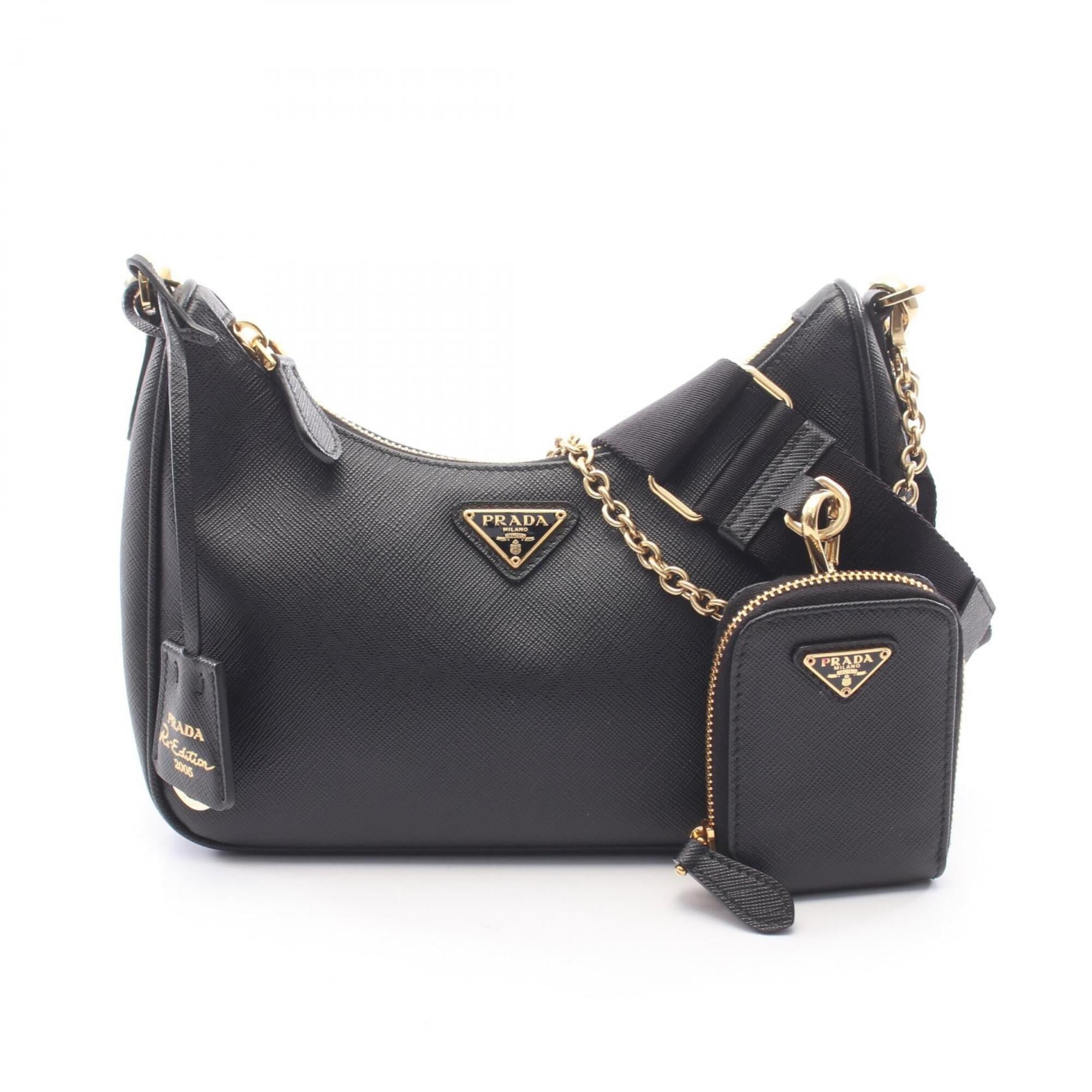 Prada Black Saffiano Triangle Handbag Pouch Shoulder Bag (Pre-Owned)