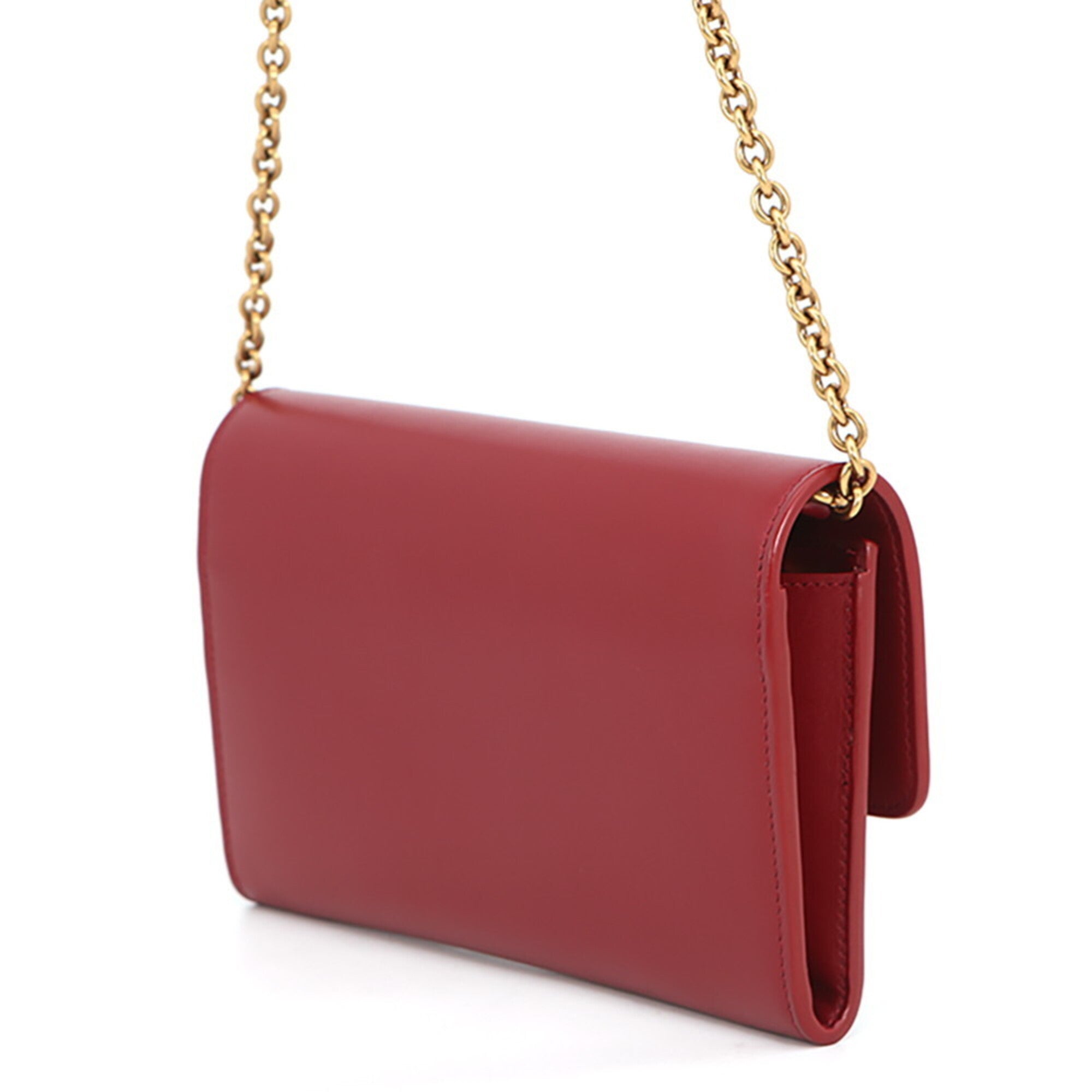 Yves Saint Laurent Red Color Leather Chain/Shoulder Wallet (Pre-Owned)