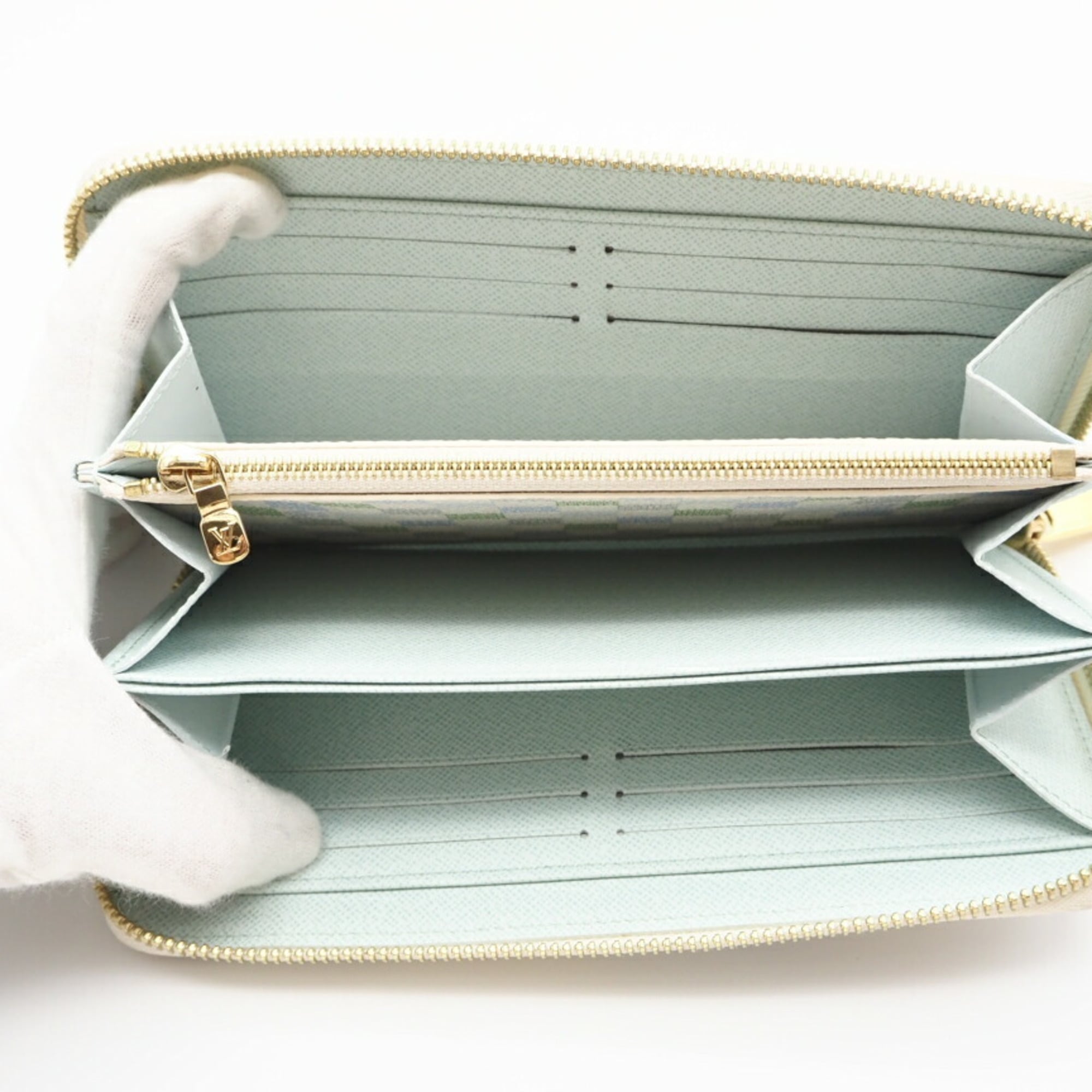 Louis Vuitton Blue Green White Coated Canvas Long Wallet (Bi-Fold) (Pre-Owned)