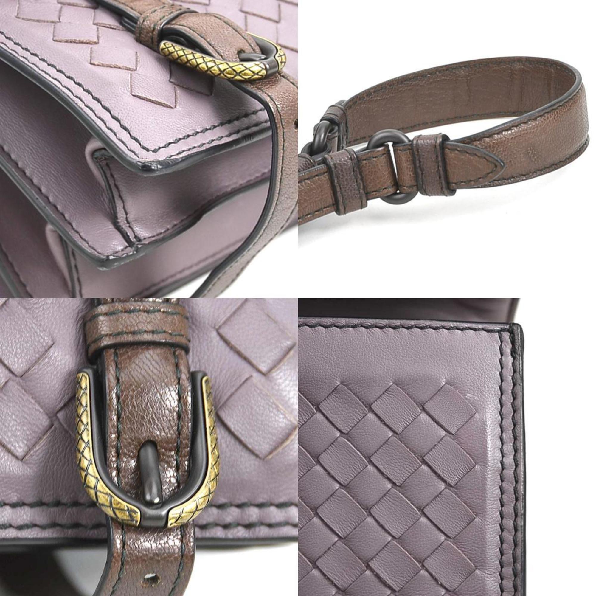 Bottega Veneta Intrecciato Purple Brown Leather Shoulder Bag (Pre-Owned)