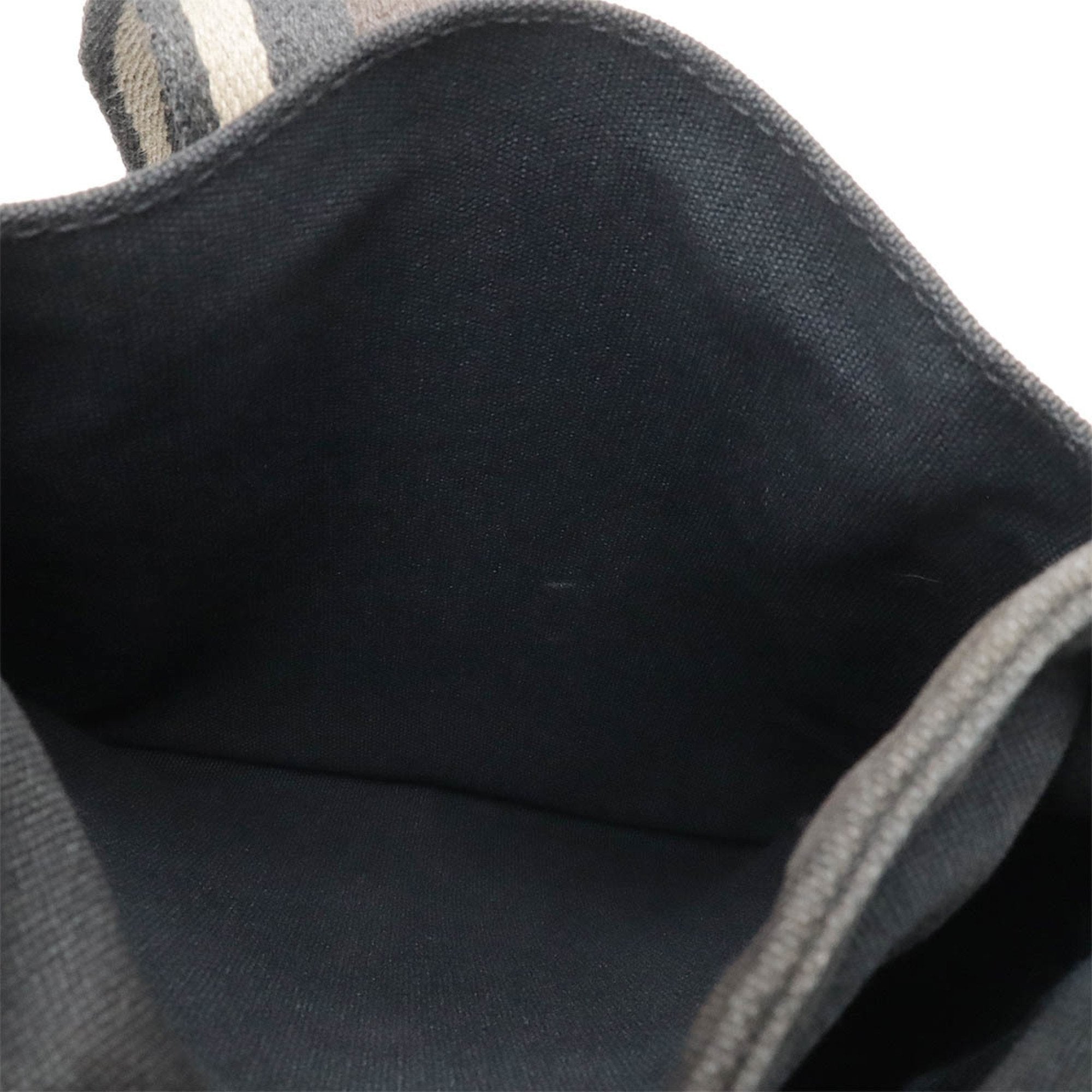 Hermes Beige Black Brown Canvas Leather Shoulder Bag Tote Bag (Pre-Owned)