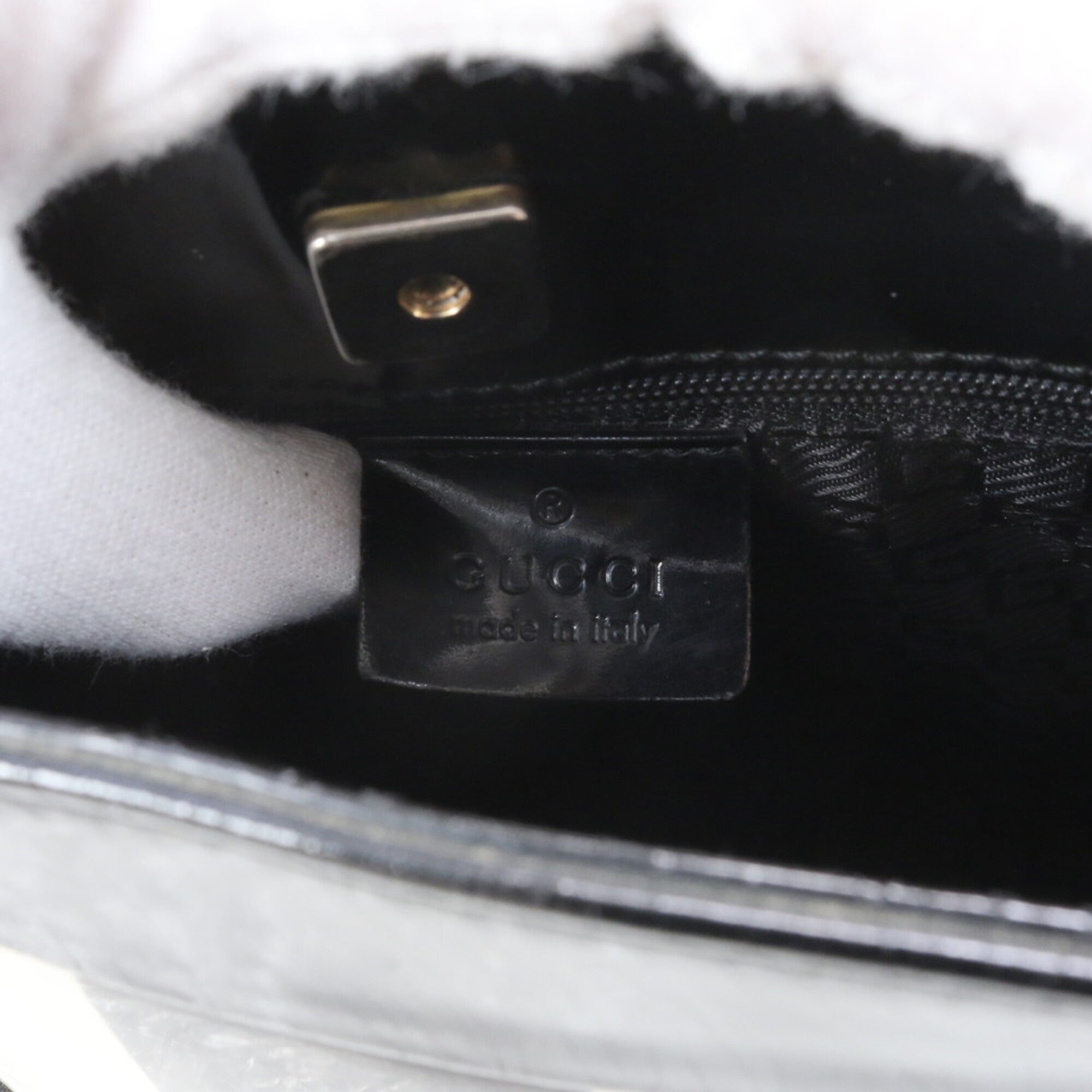 Gucci Black White Leather Canvas Handbag Shoulder Bag (Pre-Owned)