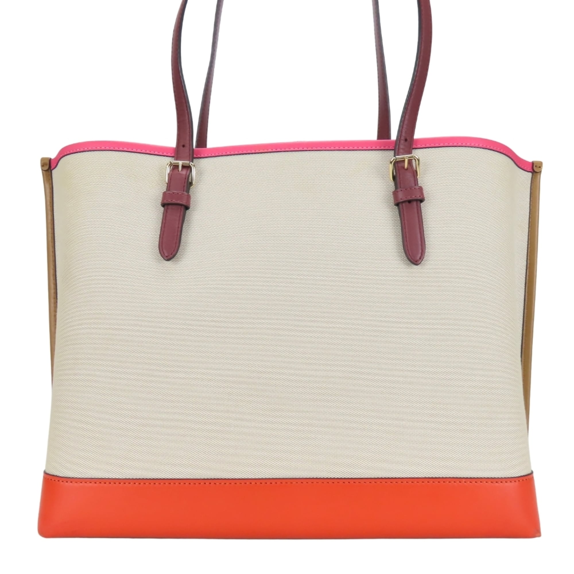 Coach Beige Multi-Color Canvas Leather Tote Bag (Pre-Owned)