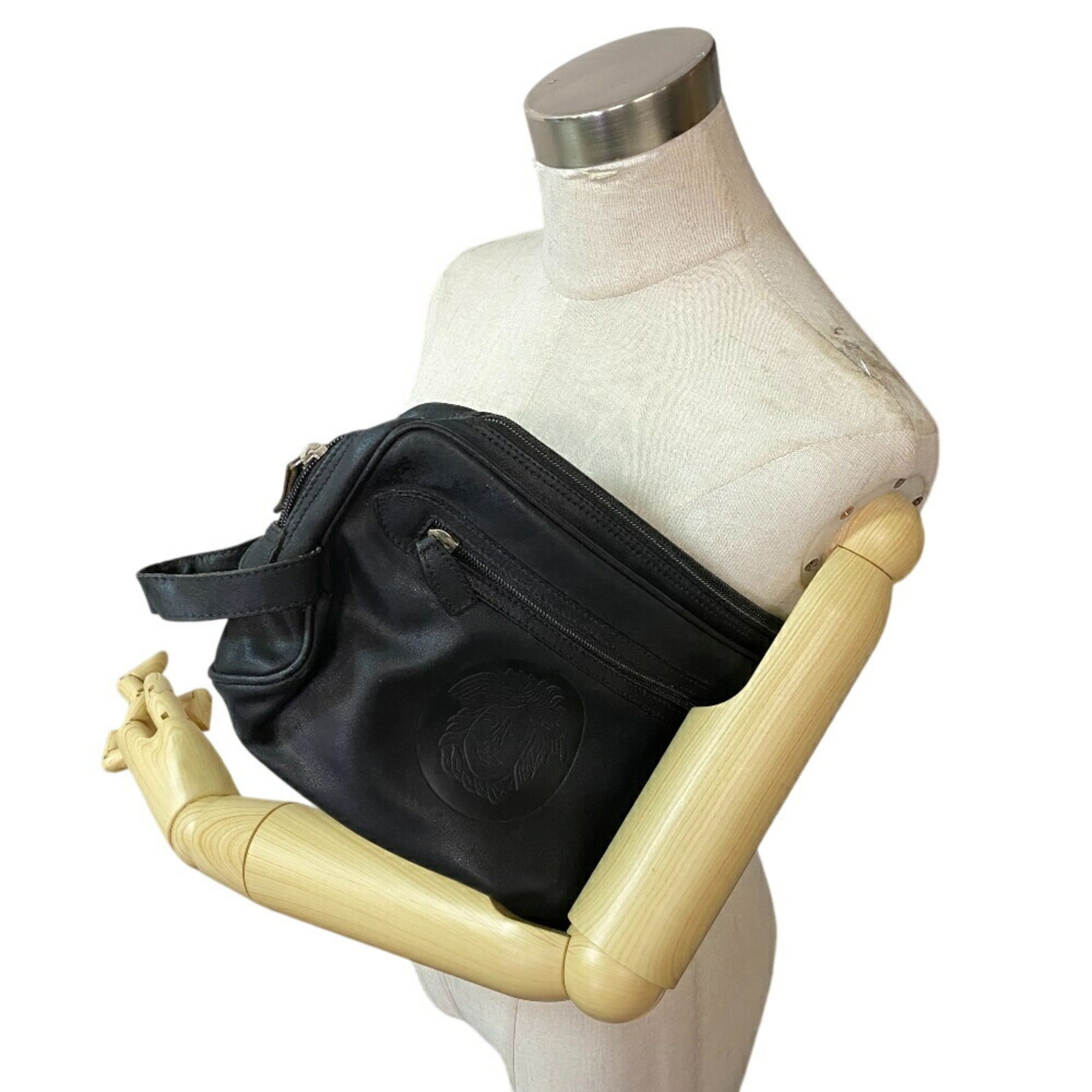 Versace Black Leather Clutch Bag (Pre-Owned)
