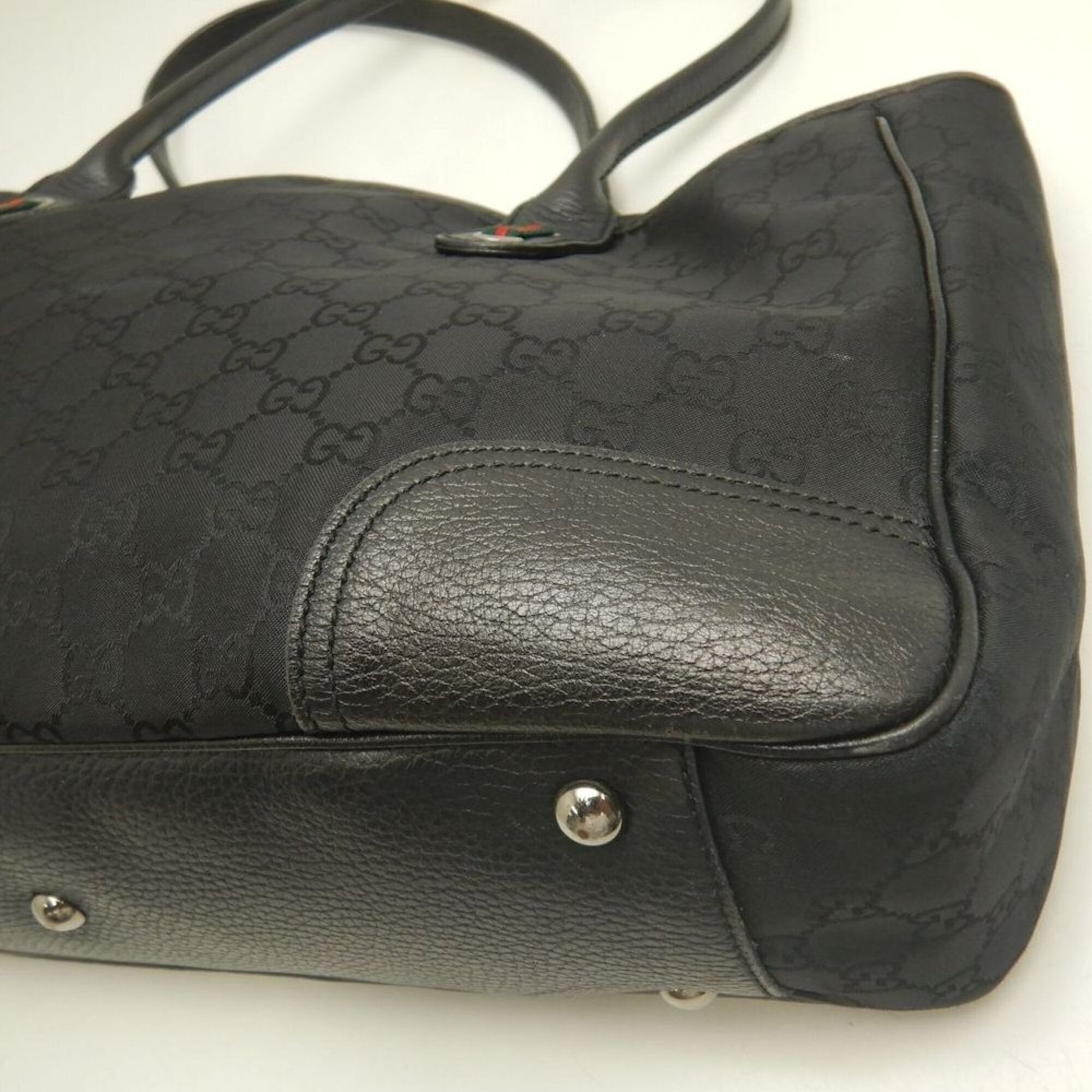 Gucci Black Nylon Canvas Leather Tote Bag (Pre-Owned)