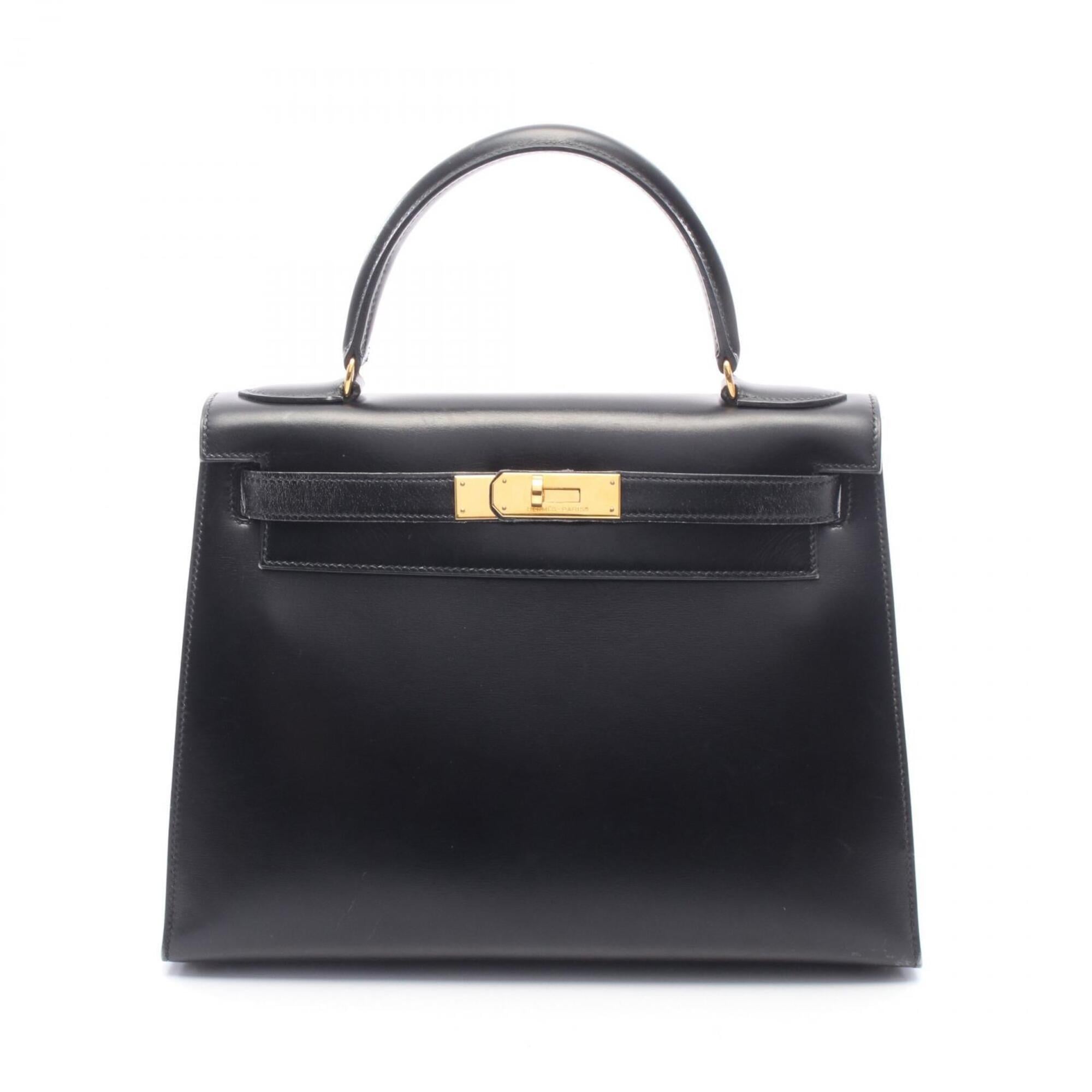 Hermes Black Box Calf Leather Leather Handbag (Pre-Owned)