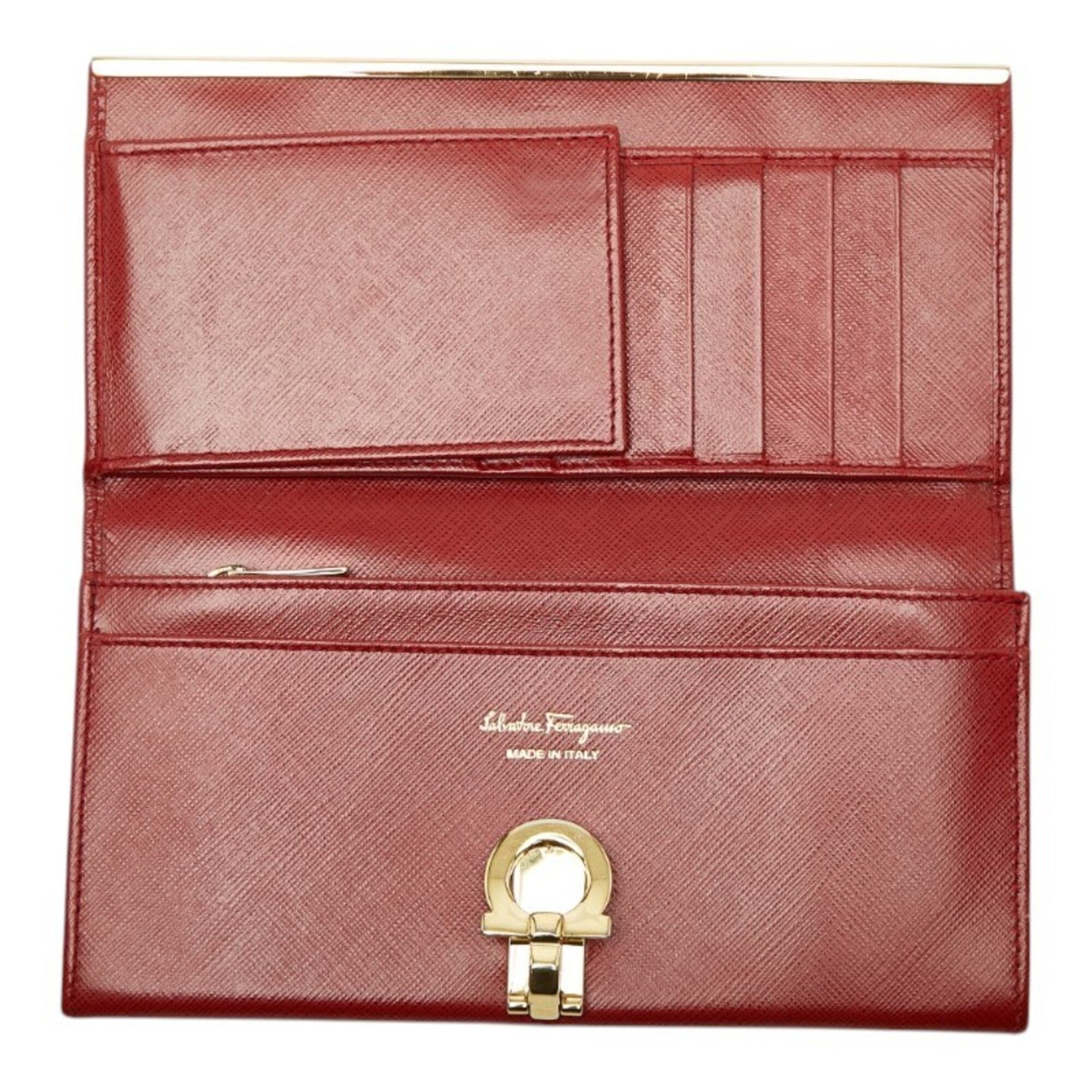 Salvatore Ferragamo Red Color Leather Long Wallet (Bi-Fold) (Pre-Owned)