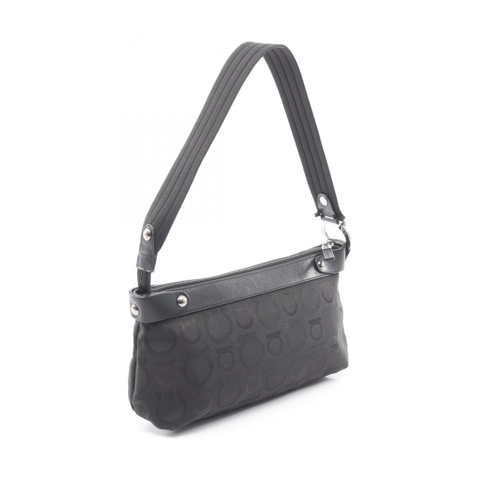 Salvatore Ferragamo Black Canvas Leather Handbag Shoulder Bag (Pre-Owned)