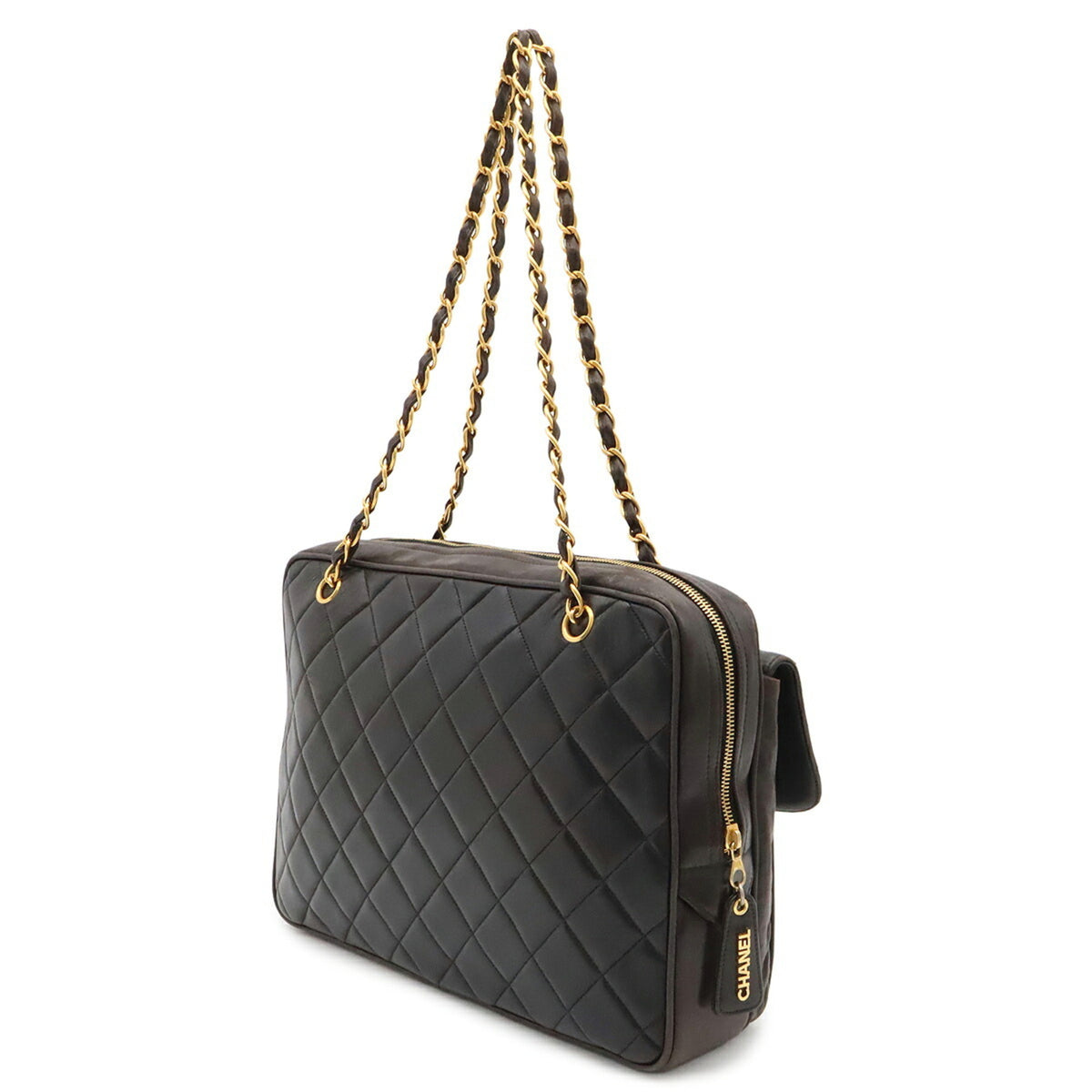 Chanel Matelasse Black Leather Shoulder Bag Tote Bag (Pre-Owned)