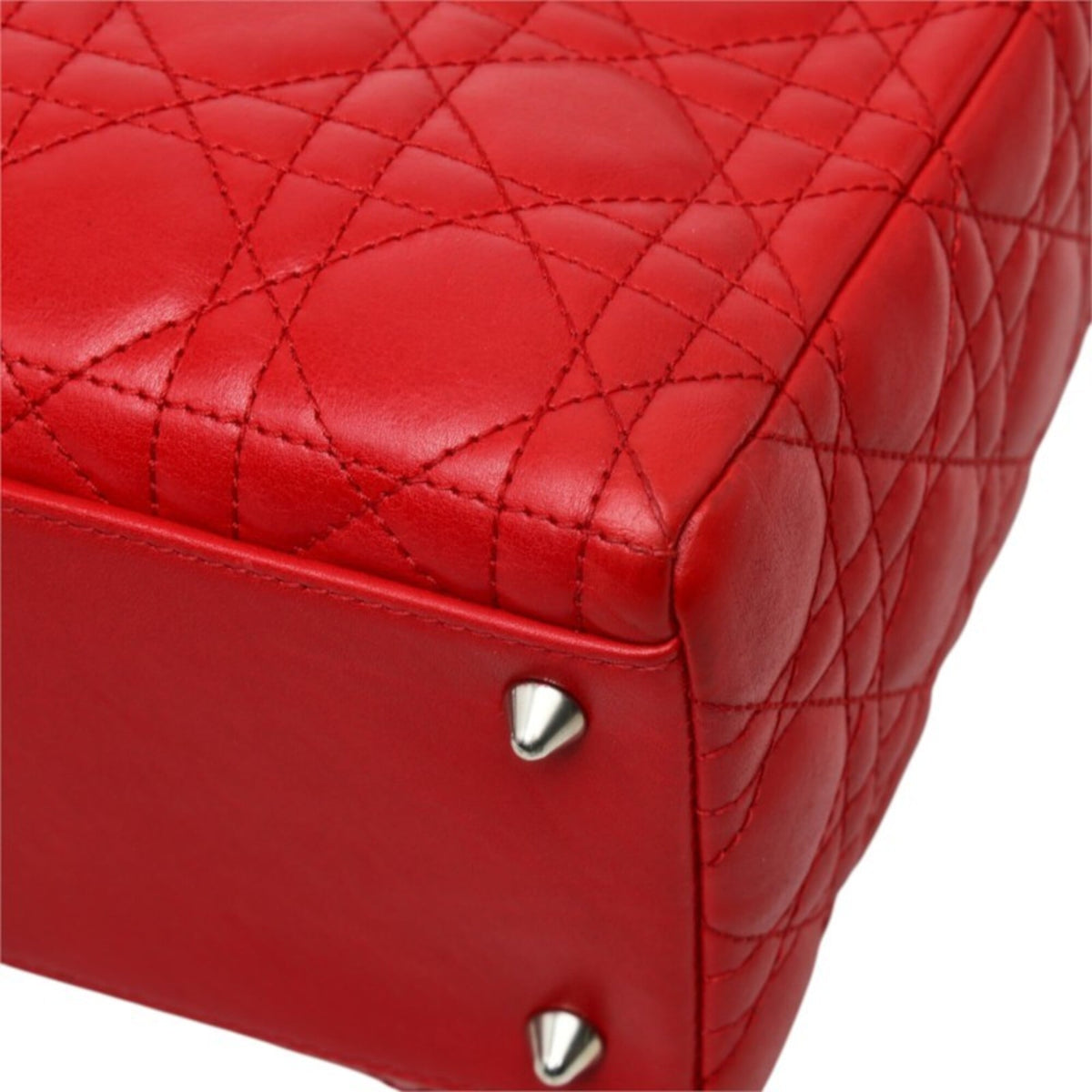 Christian Dior Lady Dior Red Color Leather Handbag Shoulder Bag (Pre-Owned)