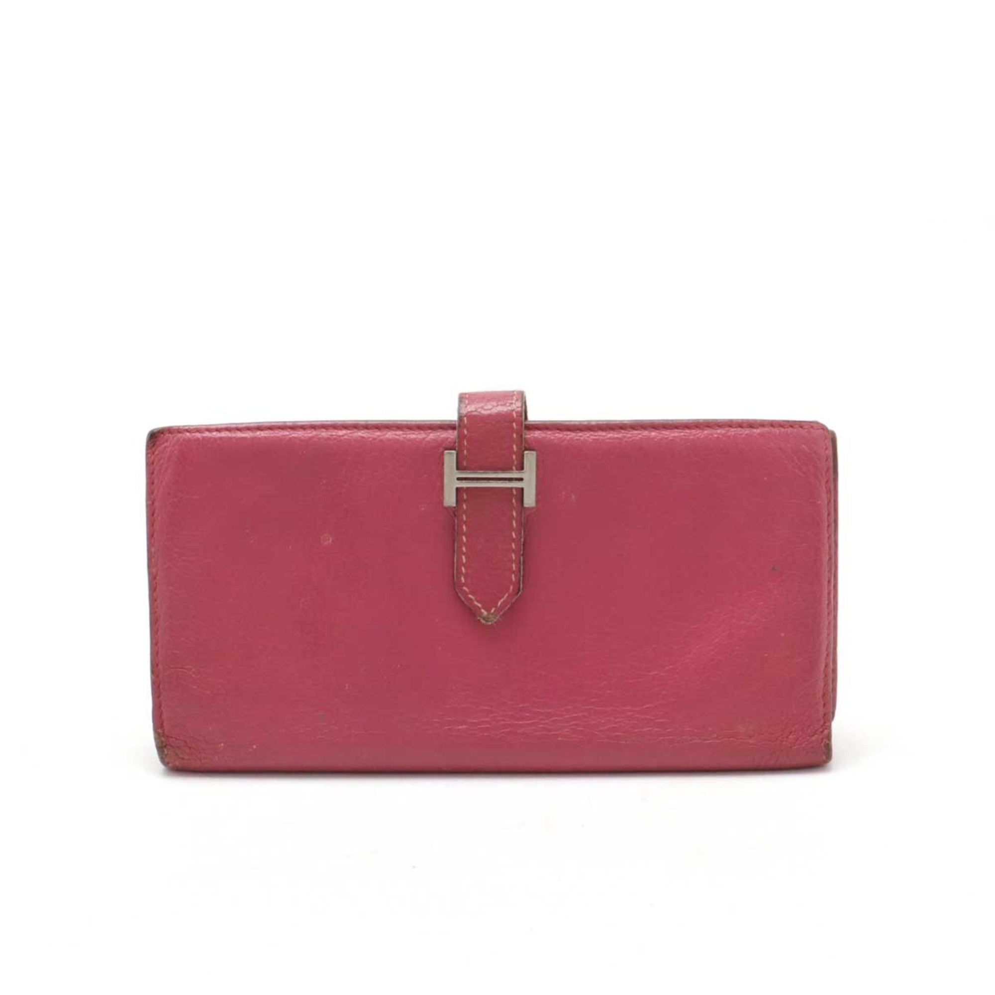 Hermes Pink Leather Long Wallet (Tri-Fold) (Pre-Owned)