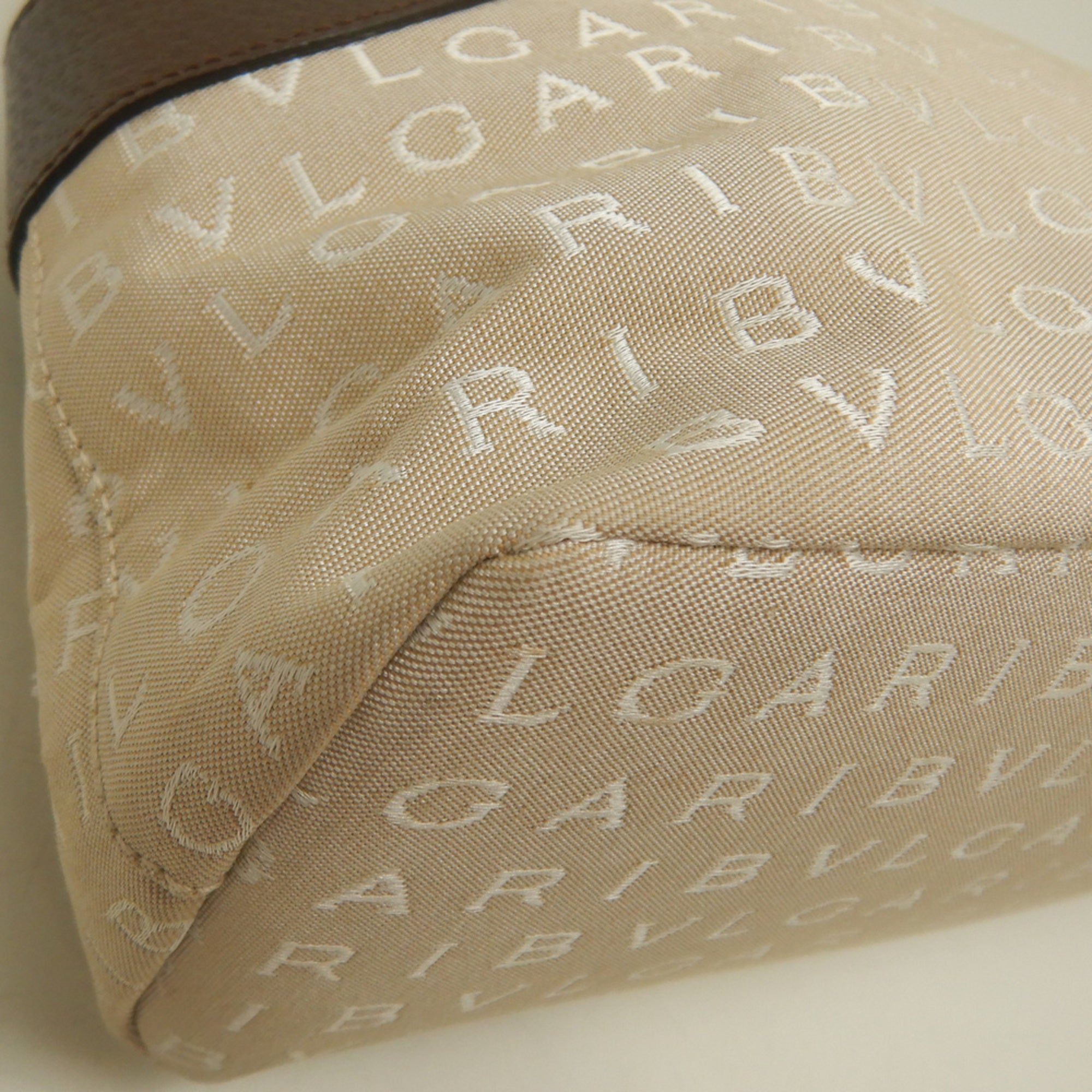 Bvlgari Beige Brown Canvas Leather Handbag (Pre-Owned)