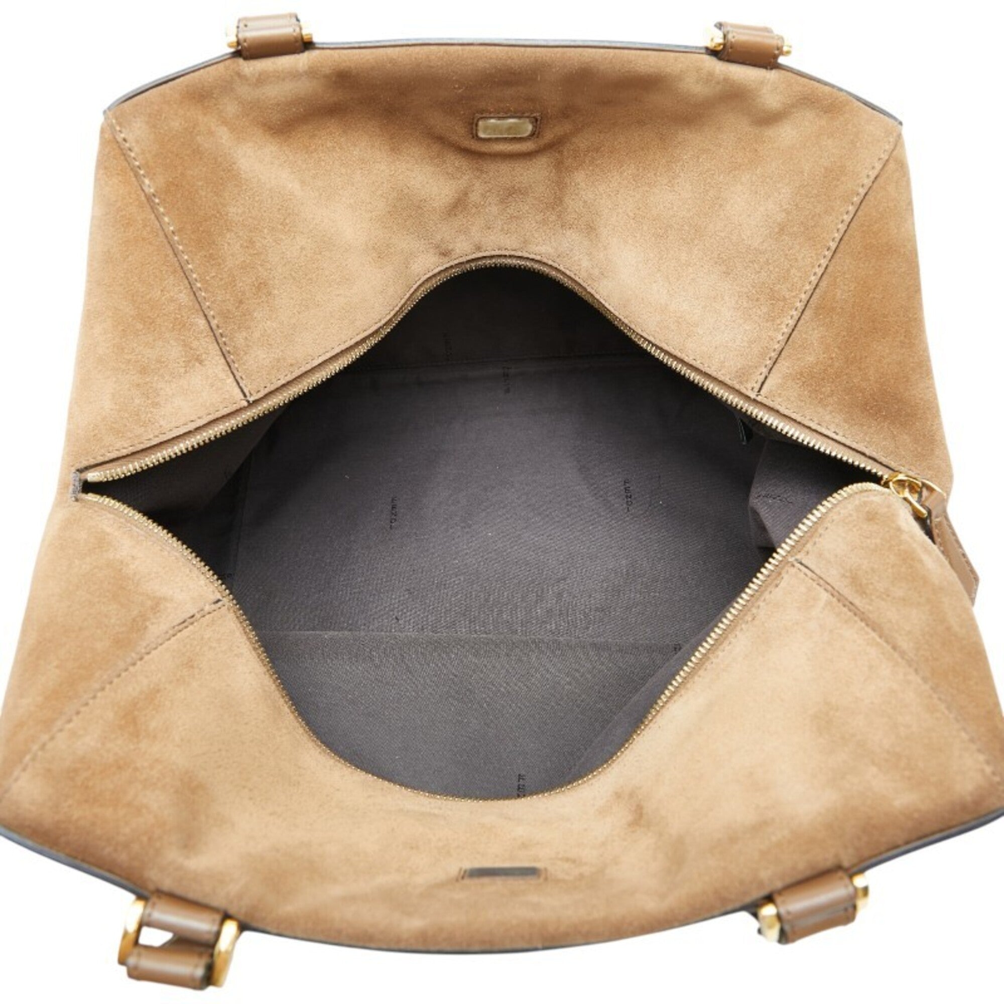 Fendi Brown Leather Suede Boston Bag Shoulder Bag Tote Bag (Pre-Owned)