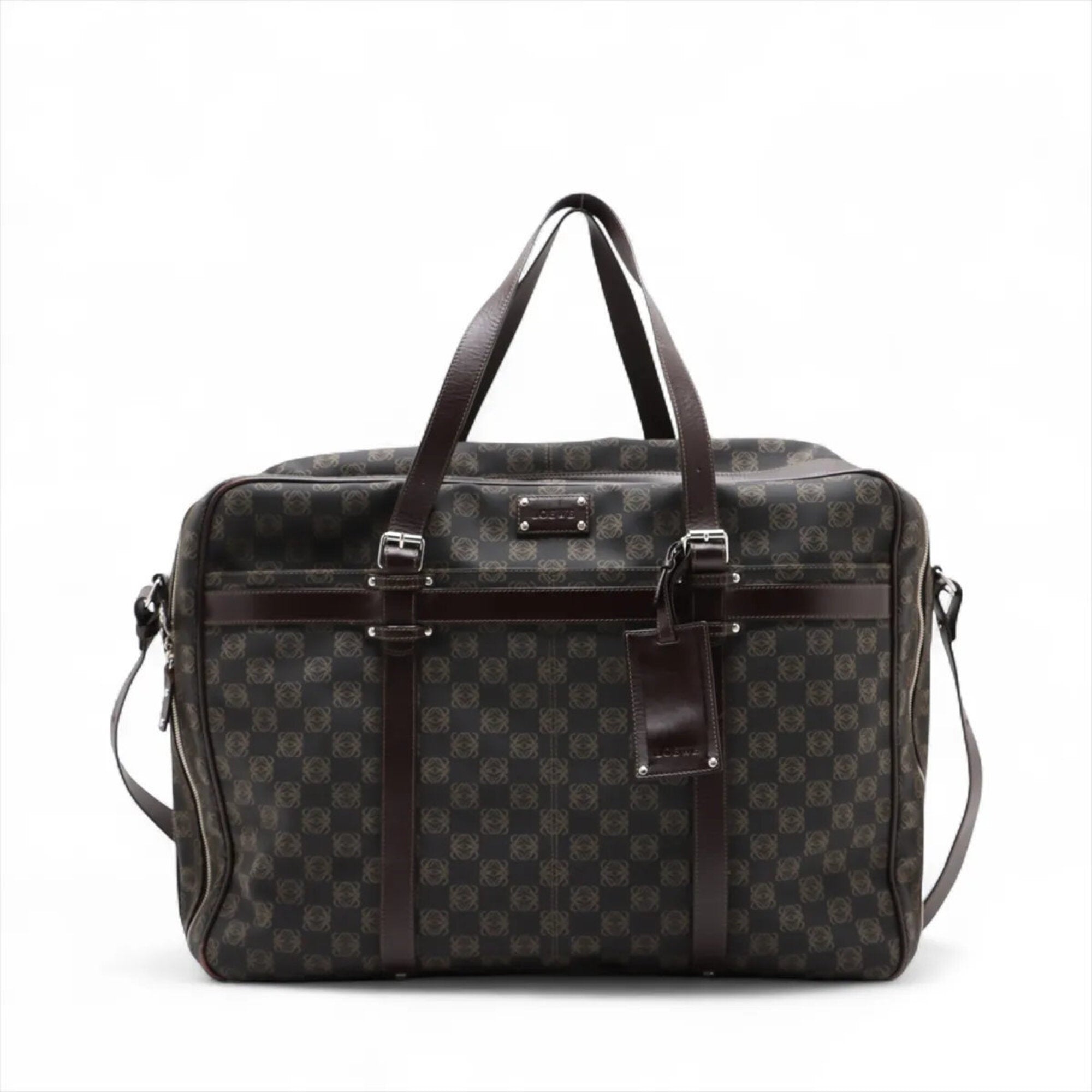 Loewe Brown Leather Coated Canvas Boston Bag Shoulder Bag Tote Bag (Pre-Owned)