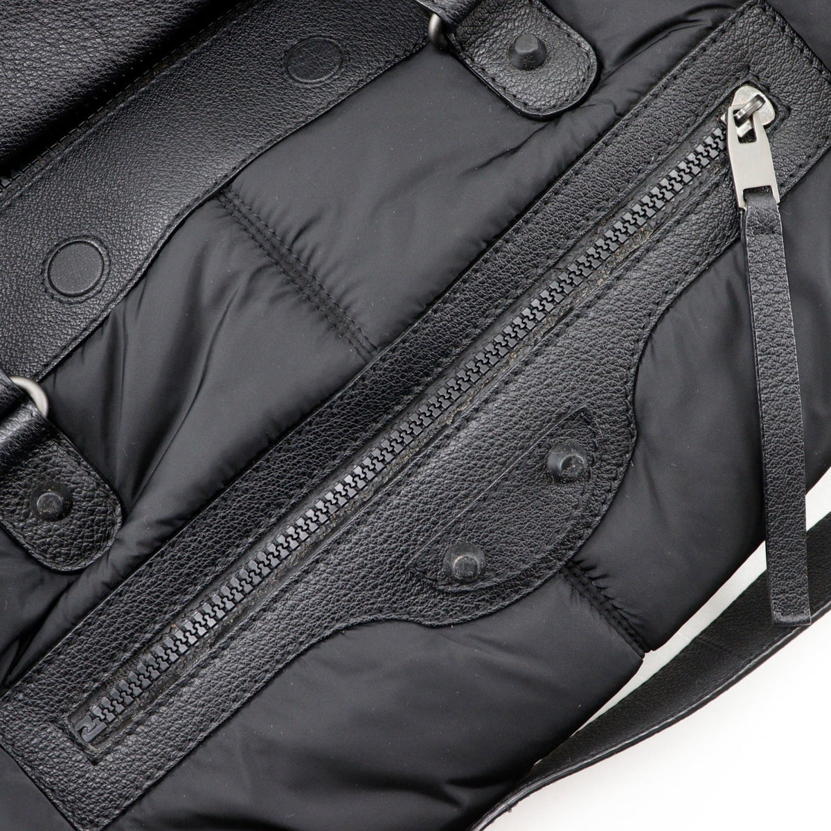 Balenciaga Black Nylon Leather Boston Bag Shoulder Bag (Pre-Owned)
