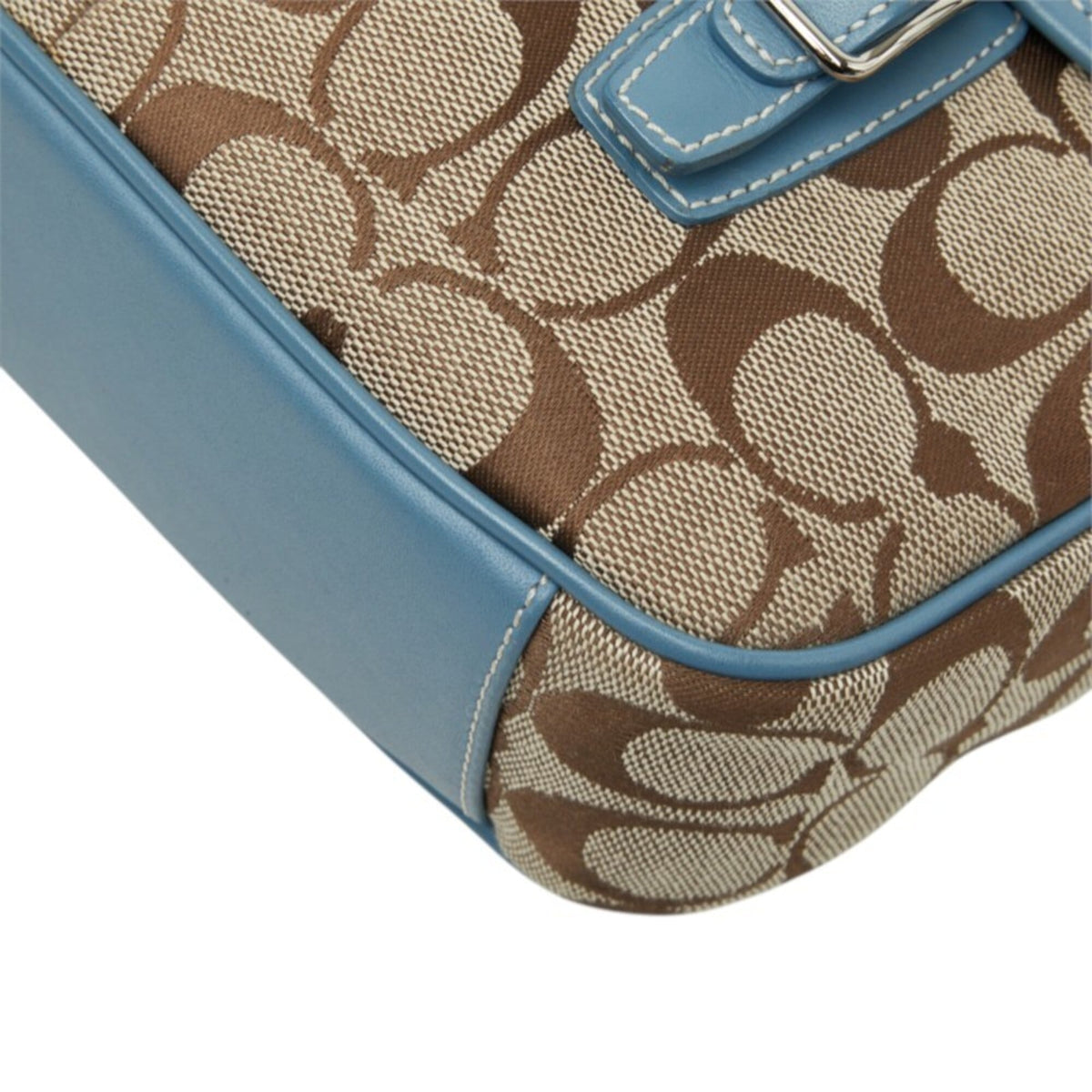 Coach Beige Blue Canvas Leather Shoulder Bag (Pre-Owned)