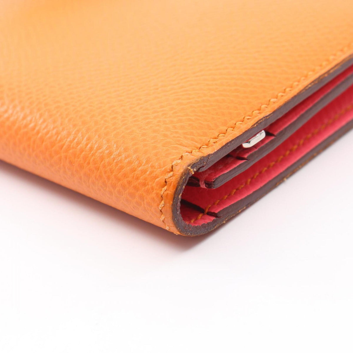Hermes Orange Pink Epsom Leather Long Wallet (Bi-Fold) (Pre-Owned)