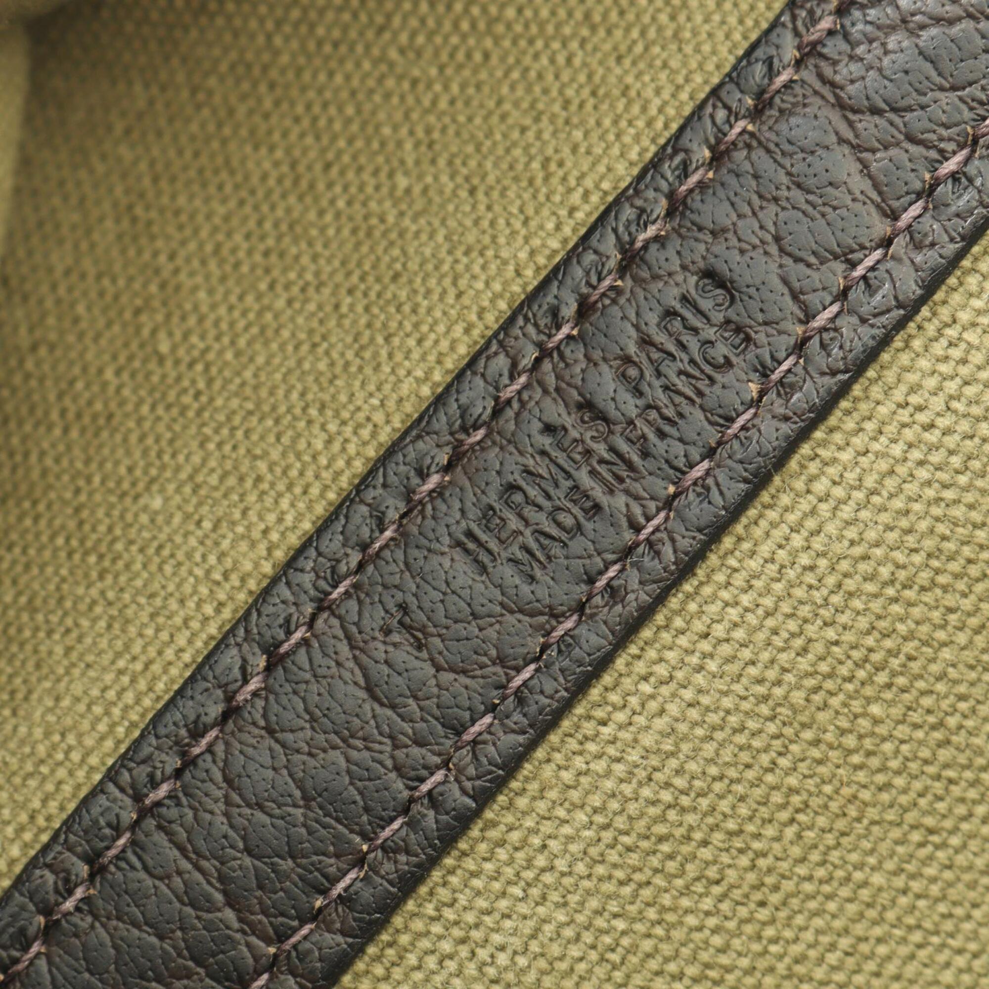 Hermes Brown Khaki Toile Officier Canvas Leather Buffalo Leather Handbag Tote Bag (Pre-Owned)