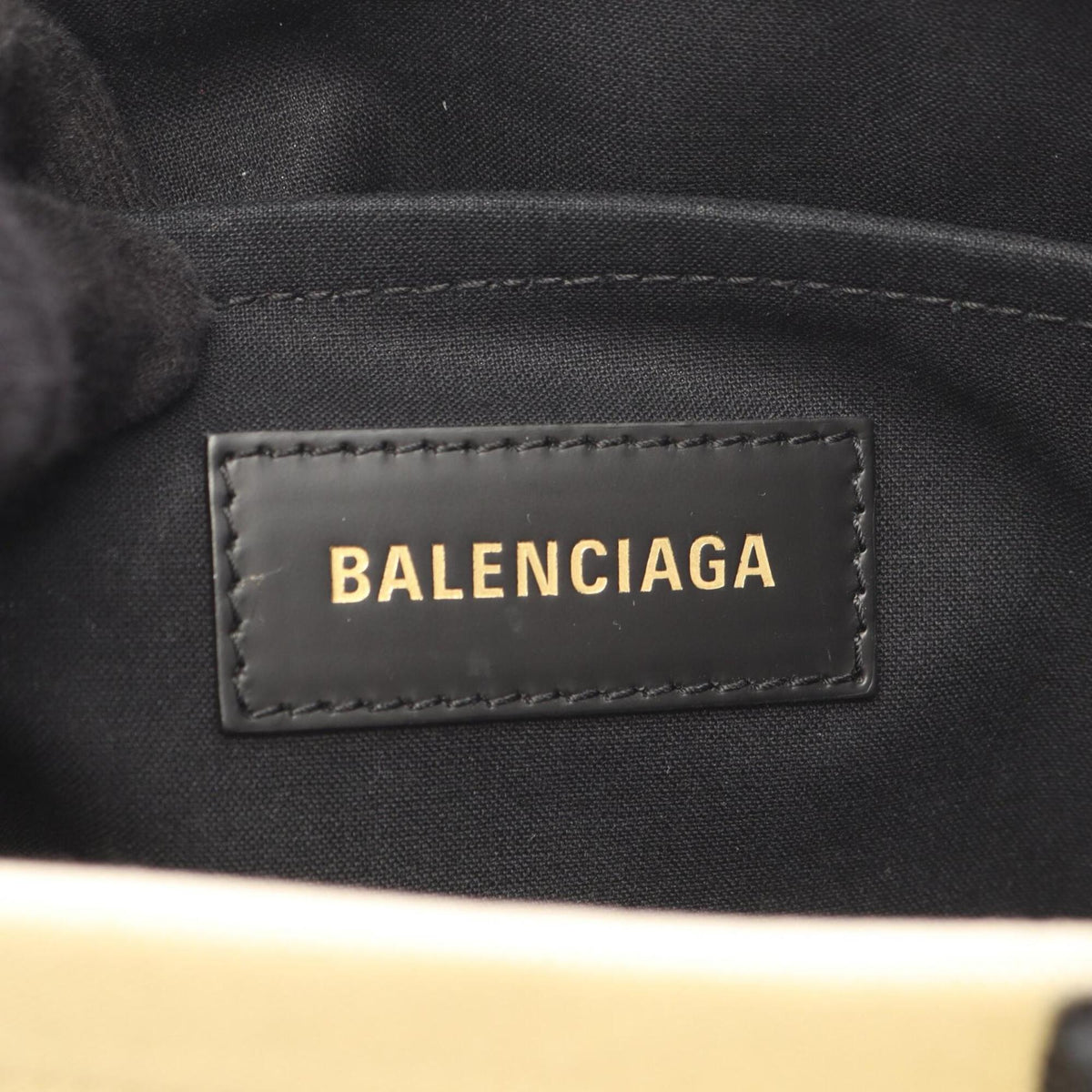 Balenciaga Black Ivory Canvas Leather Handbag Tote Bag (Pre-Owned)