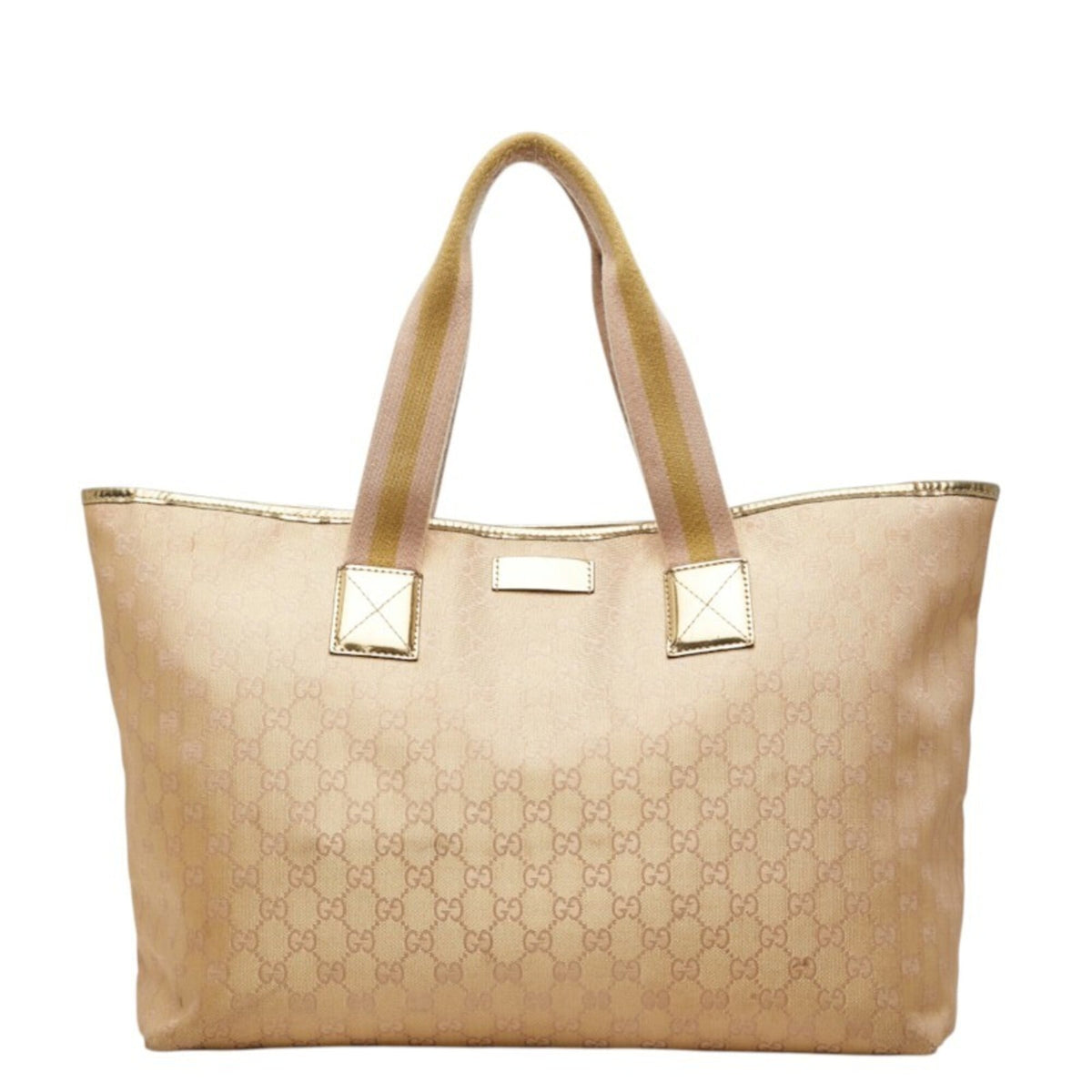 Gucci Beige Gold Canvas Leather Tote Bag (Pre-Owned)