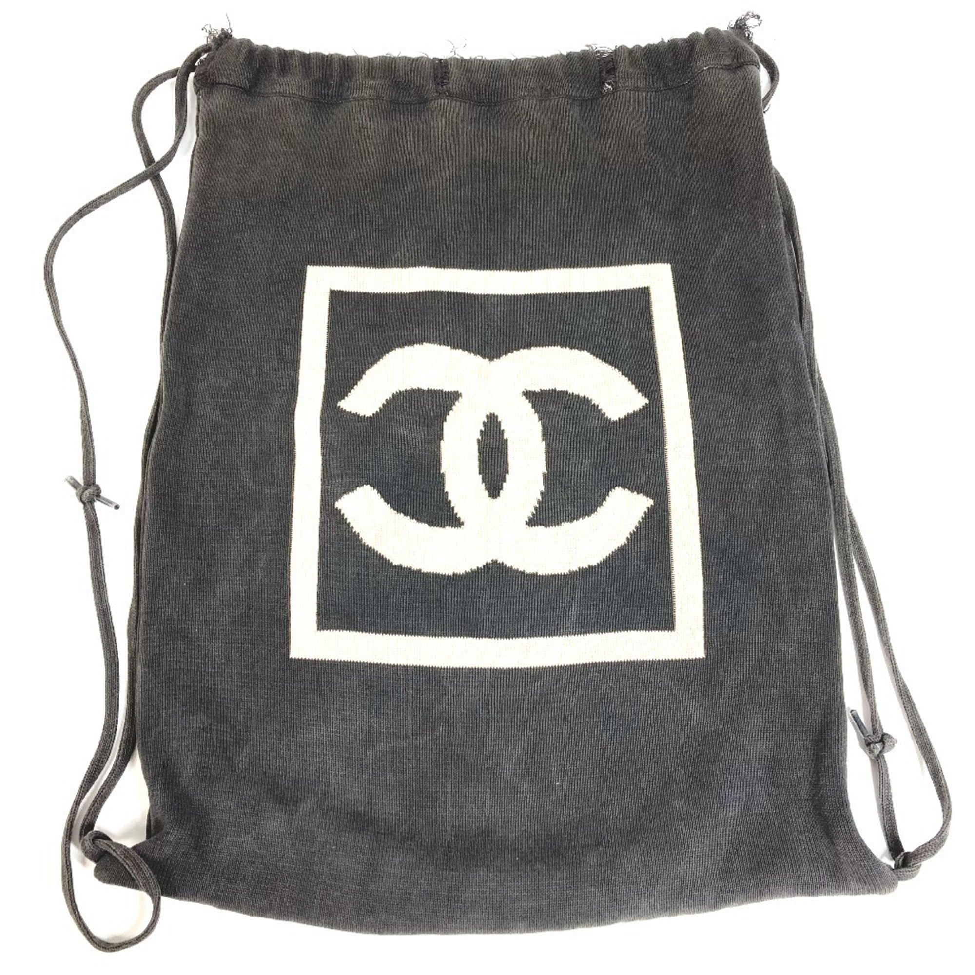 Chanel Beige Black Cotton Backpack (Pre-Owned)