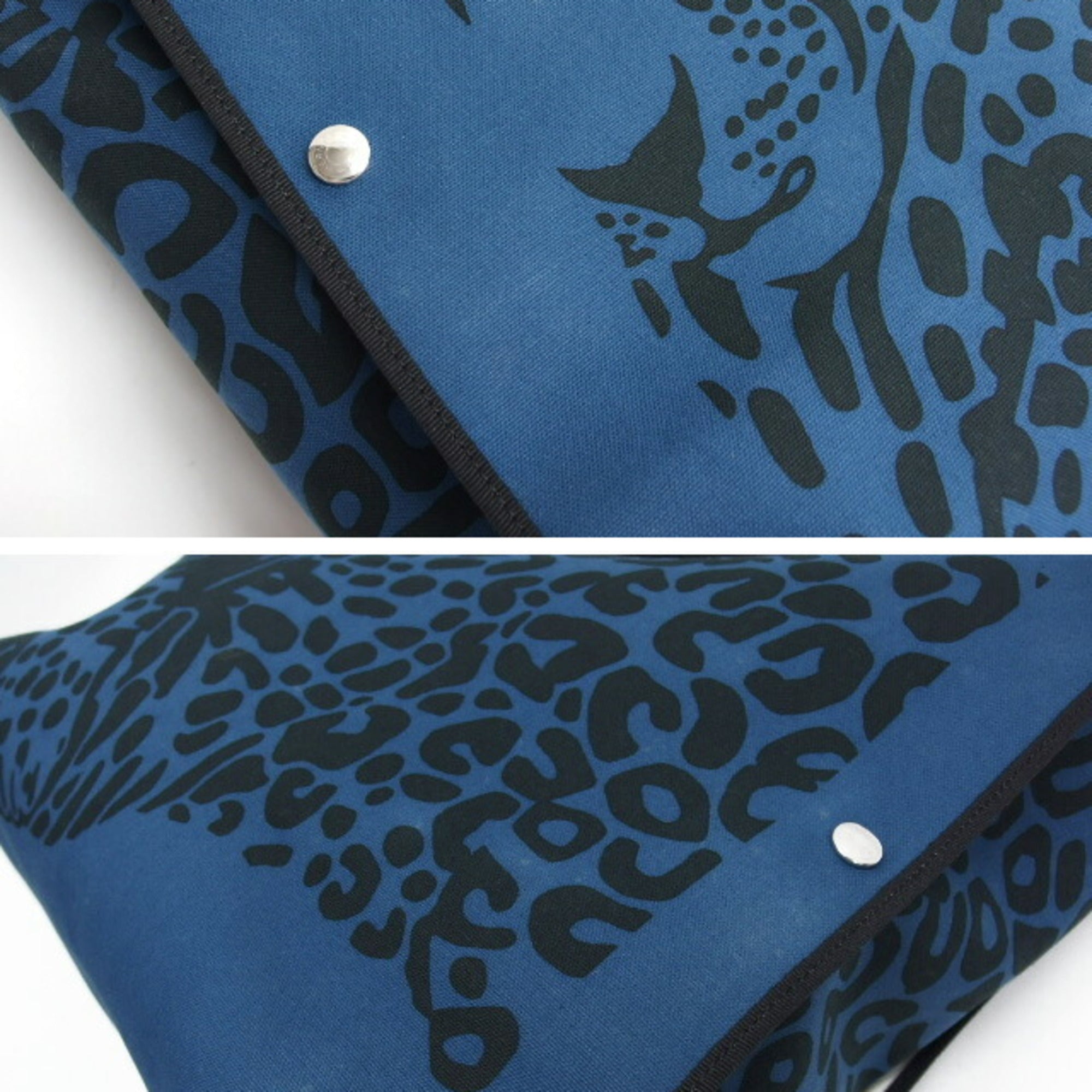 Hermes Black Blue Canvas Tote Bag (Pre-Owned)