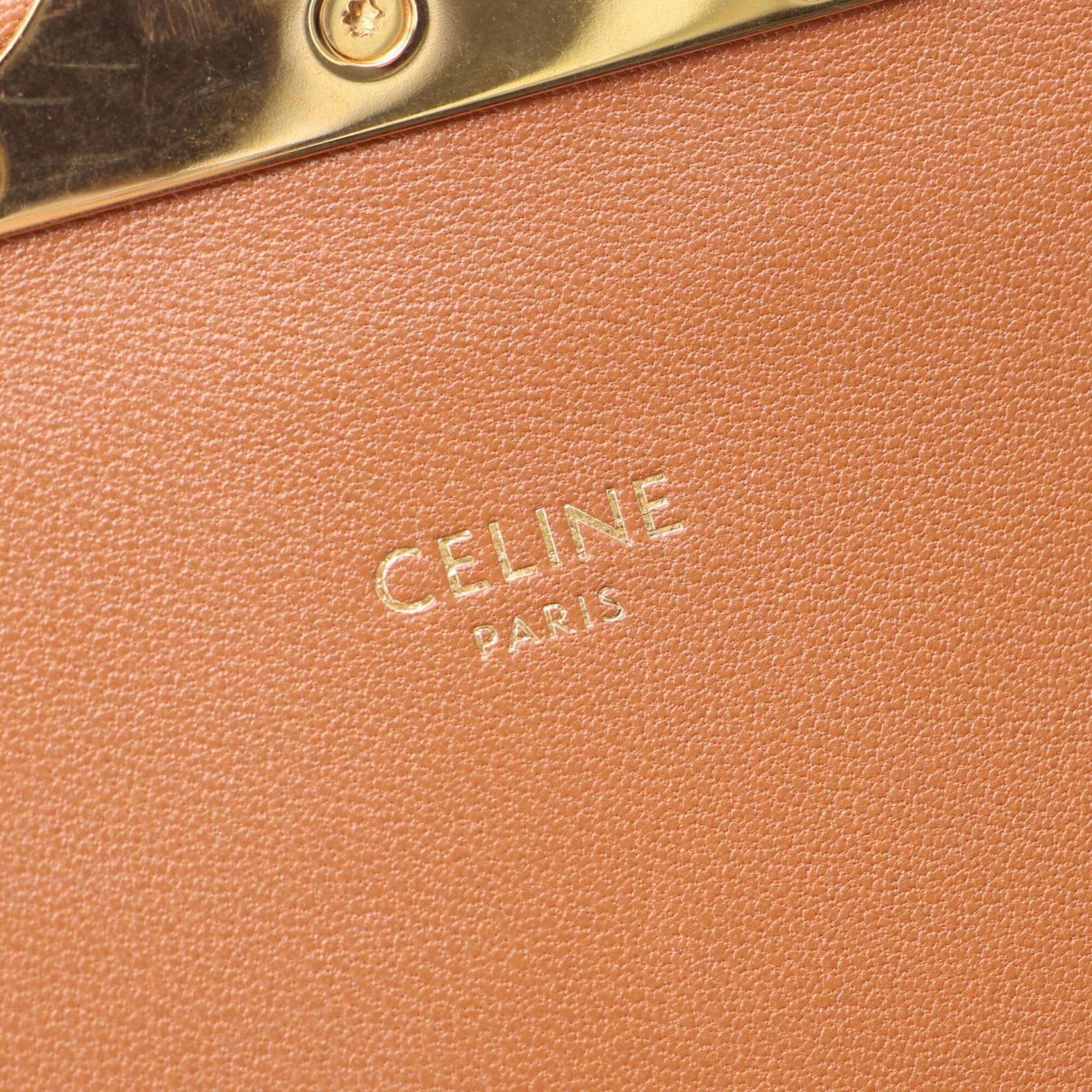 Celine Beige Brown Canvas Leather Shoulder Bag (Pre-Owned)