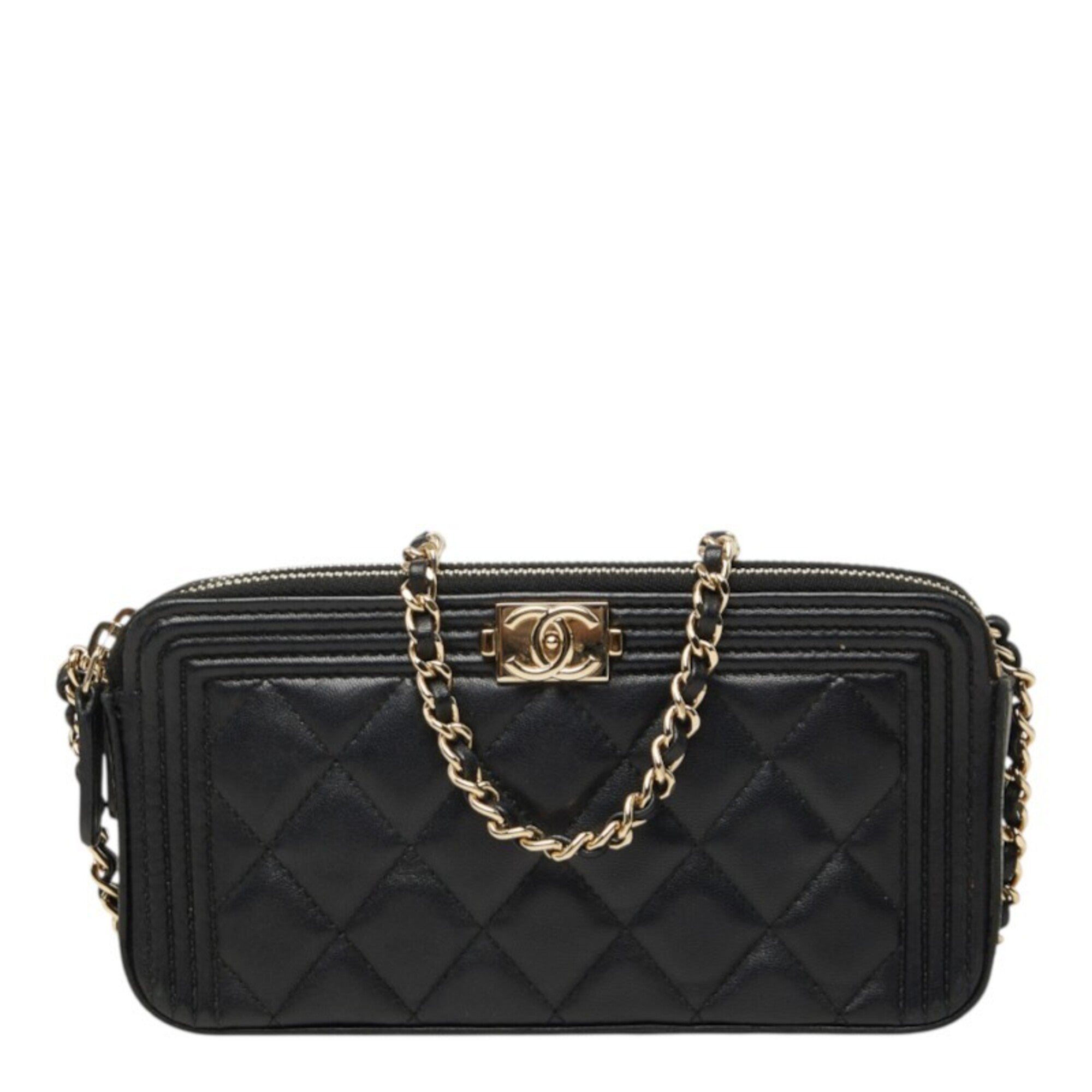 Chanel Black Leather Pochette Shoulder Bag (Pre-Owned)