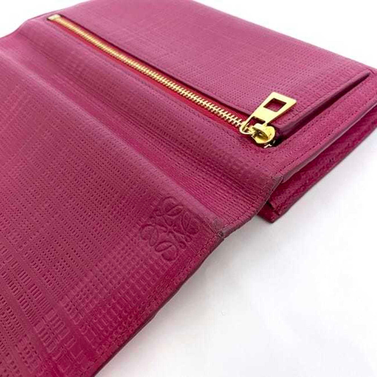 Loewe Linen Gold Pink Leather Long Wallet (Bi-Fold) (Pre-Owned)