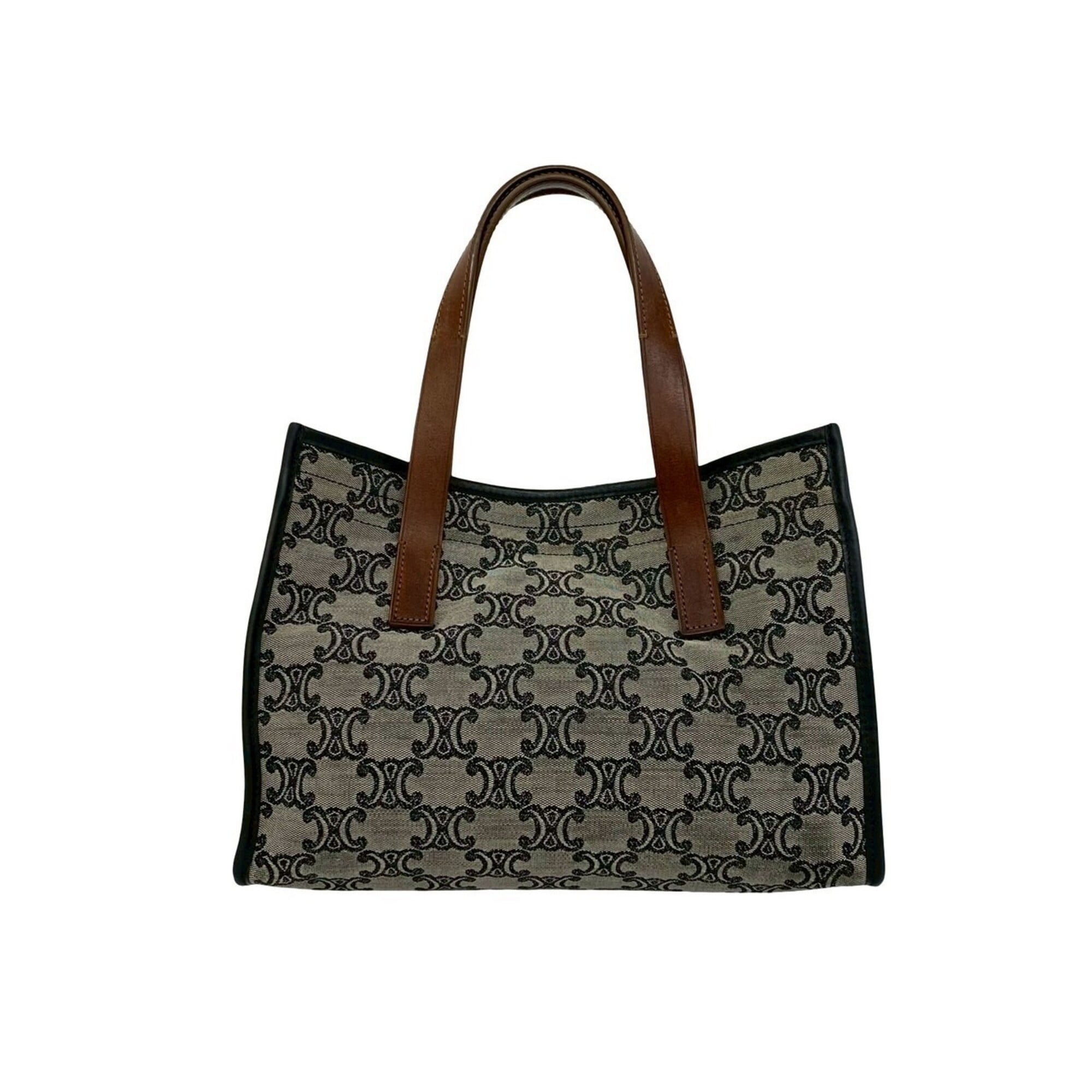 Celine Black Brown Gray Canvas Leather Handbag Tote Bag (Pre-Owned)