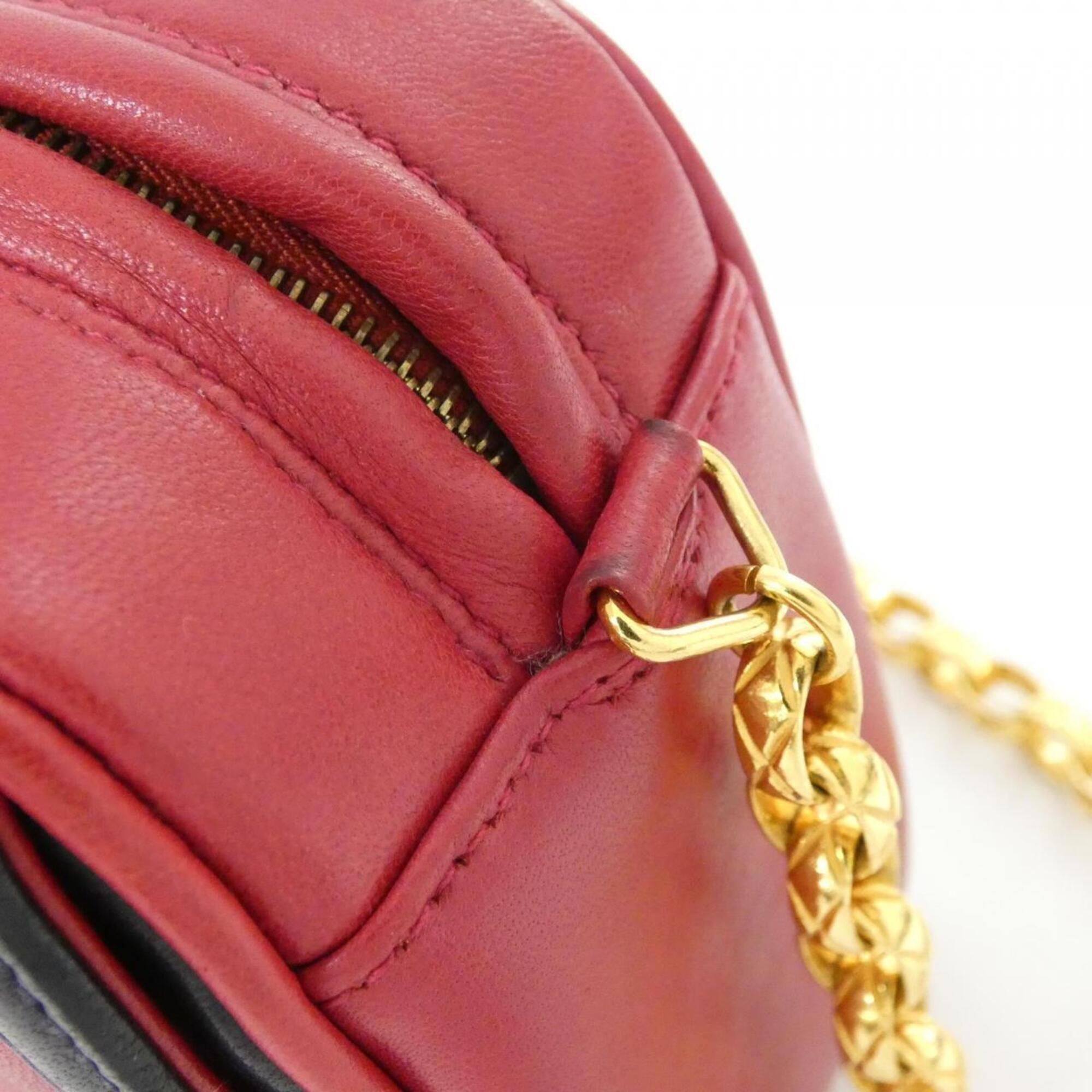 Chanel Navy Red Color Leather Shoulder Bag (Pre-Owned)