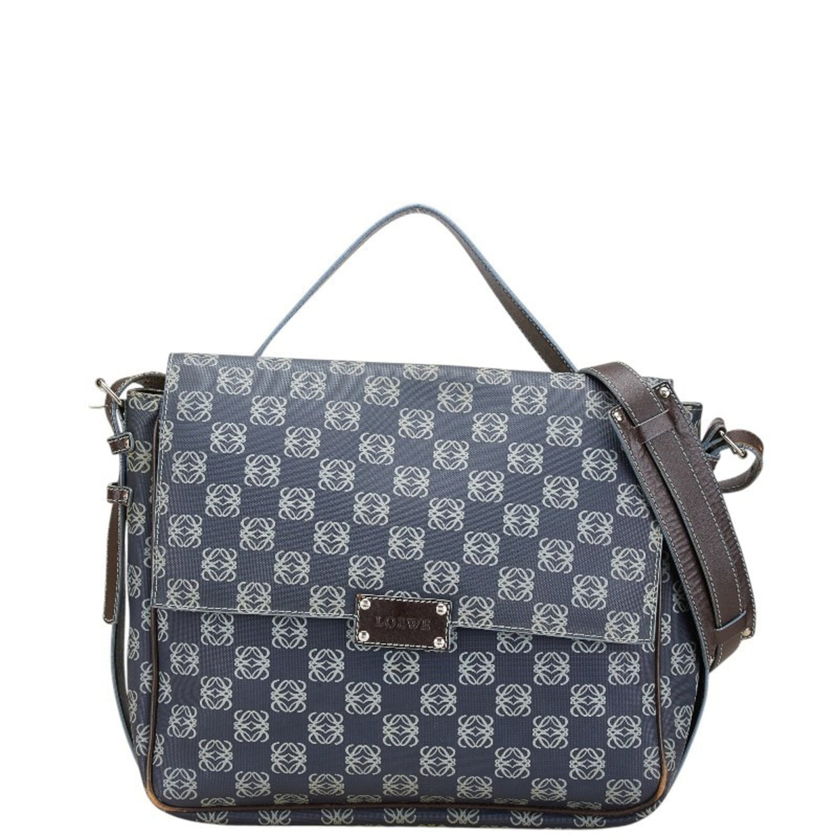 Loewe Gray Navy Pvc Leather Messenger Bag Shoulder Bag (Pre-Owned)