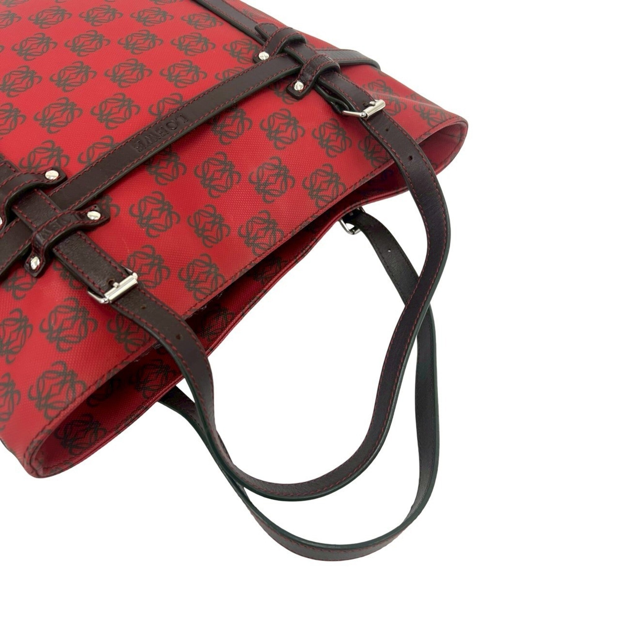 Loewe Brown Red Color Pvc Leather Handbag Tote Bag (Pre-Owned)
