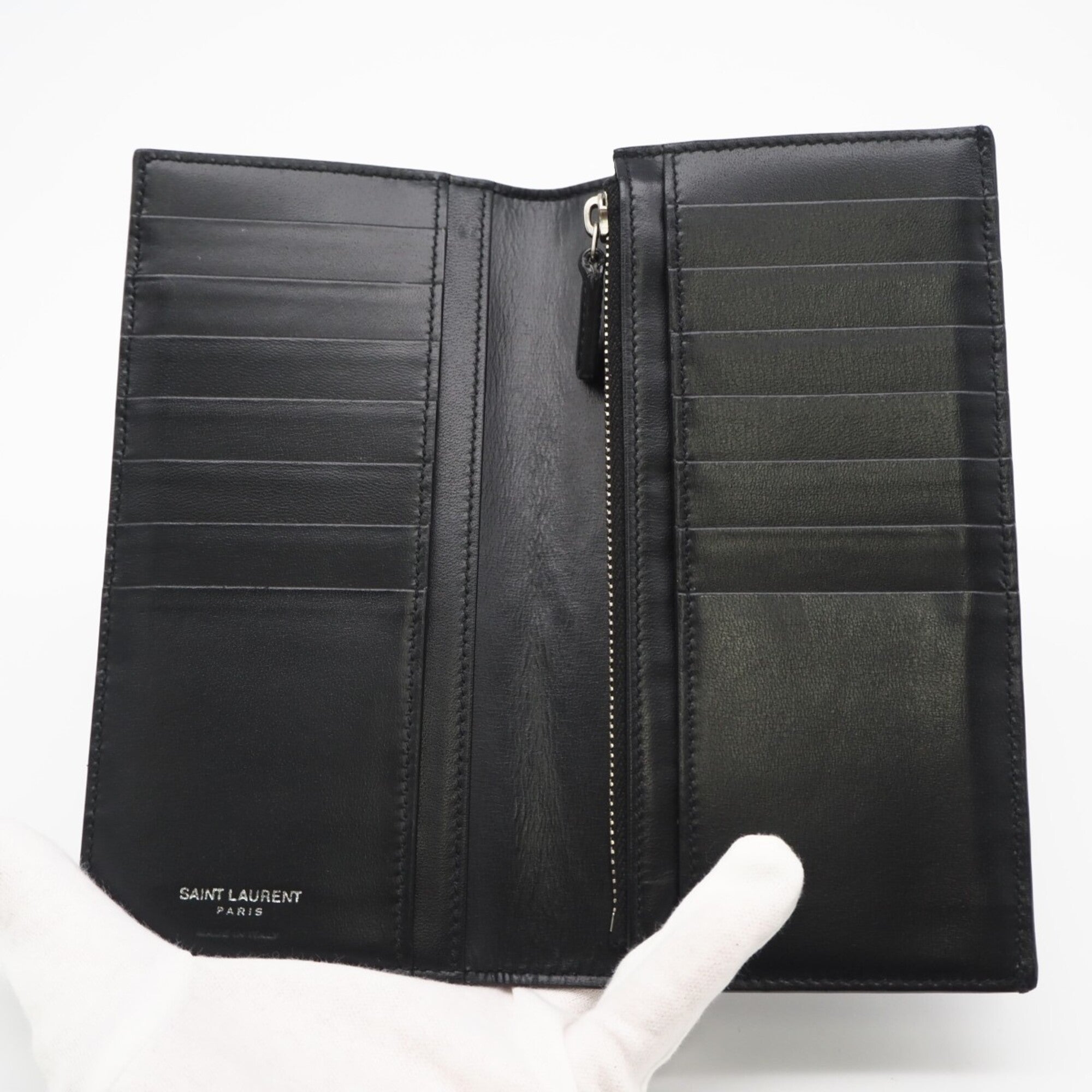 Yves Saint Laurent Black Leather Long Wallet (Bi-Fold) (Pre-Owned)